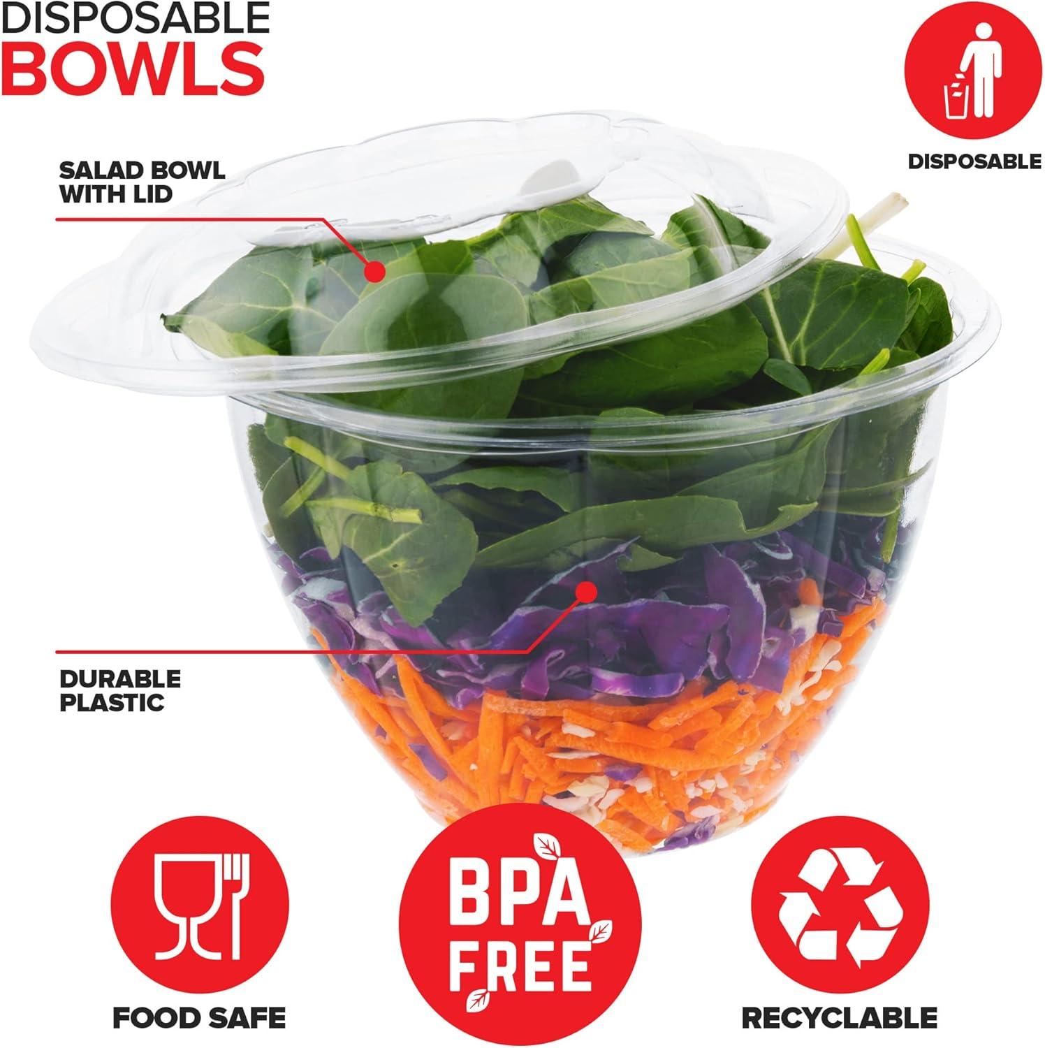 imageStock Your Home 24oz Clear Plastic Salad Bowls with Lids Disposable 50 Pack Small Takeout Container with Snap on Lid for Fruit Salads Quinoa Lunch and Meal Prep Acai Bowl ToGo Party Containers48 oz