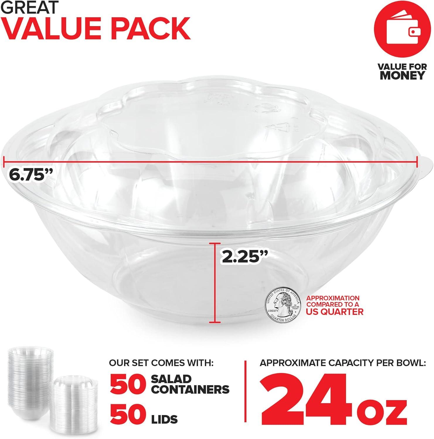 imageStock Your Home 24oz Clear Plastic Salad Bowls with Lids Disposable 50 Pack Small Takeout Container with Snap on Lid for Fruit Salads Quinoa Lunch and Meal Prep Acai Bowl ToGo Party Containers24oz