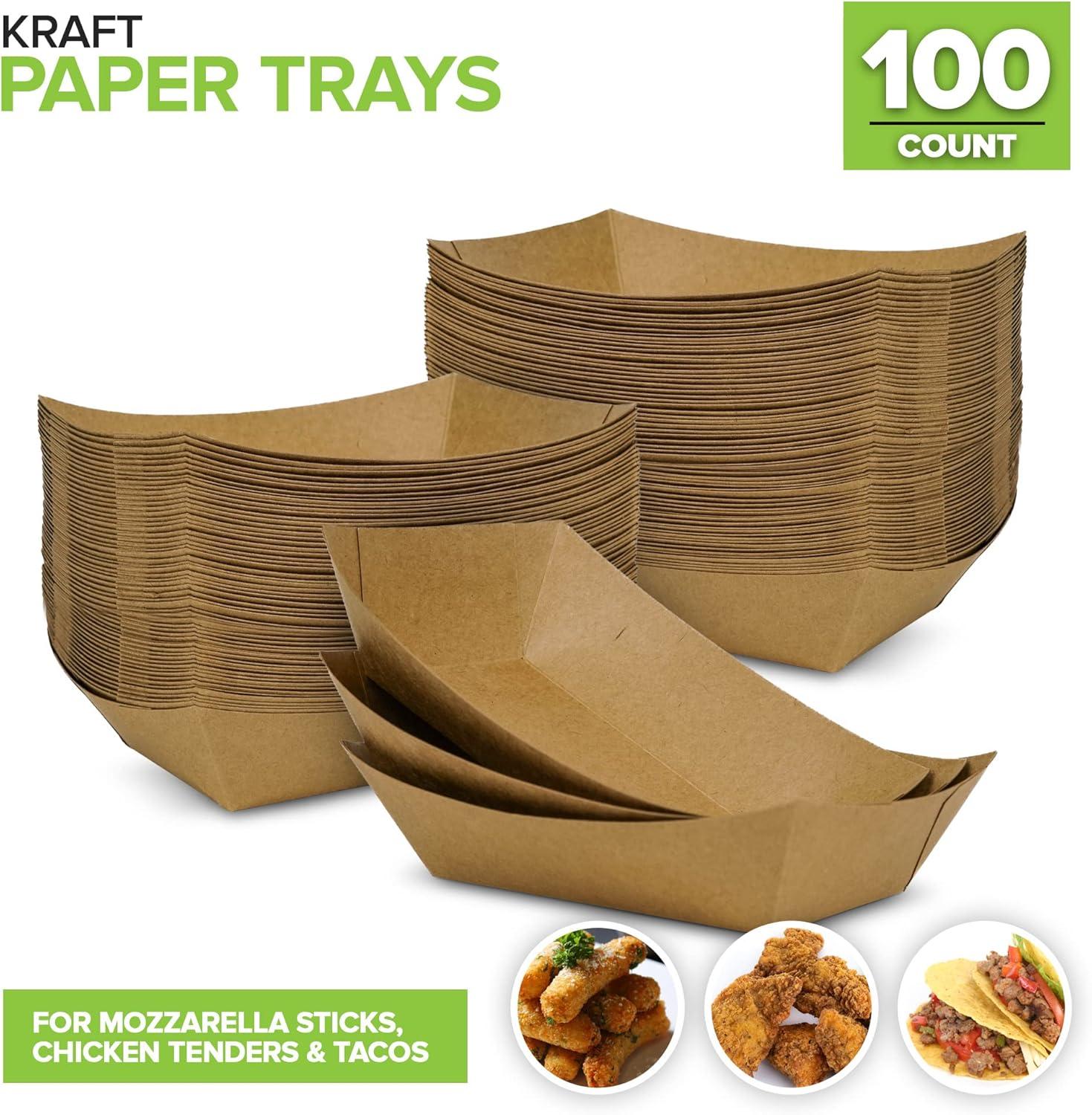 imageStock Your Home 250 Pack Extra Large Disposable Brown Kraft Paper Food Trays 3Lb Concession Tray Serving Boats for Party Snacks Taco Bar Seafood Nachos Plates1 lb