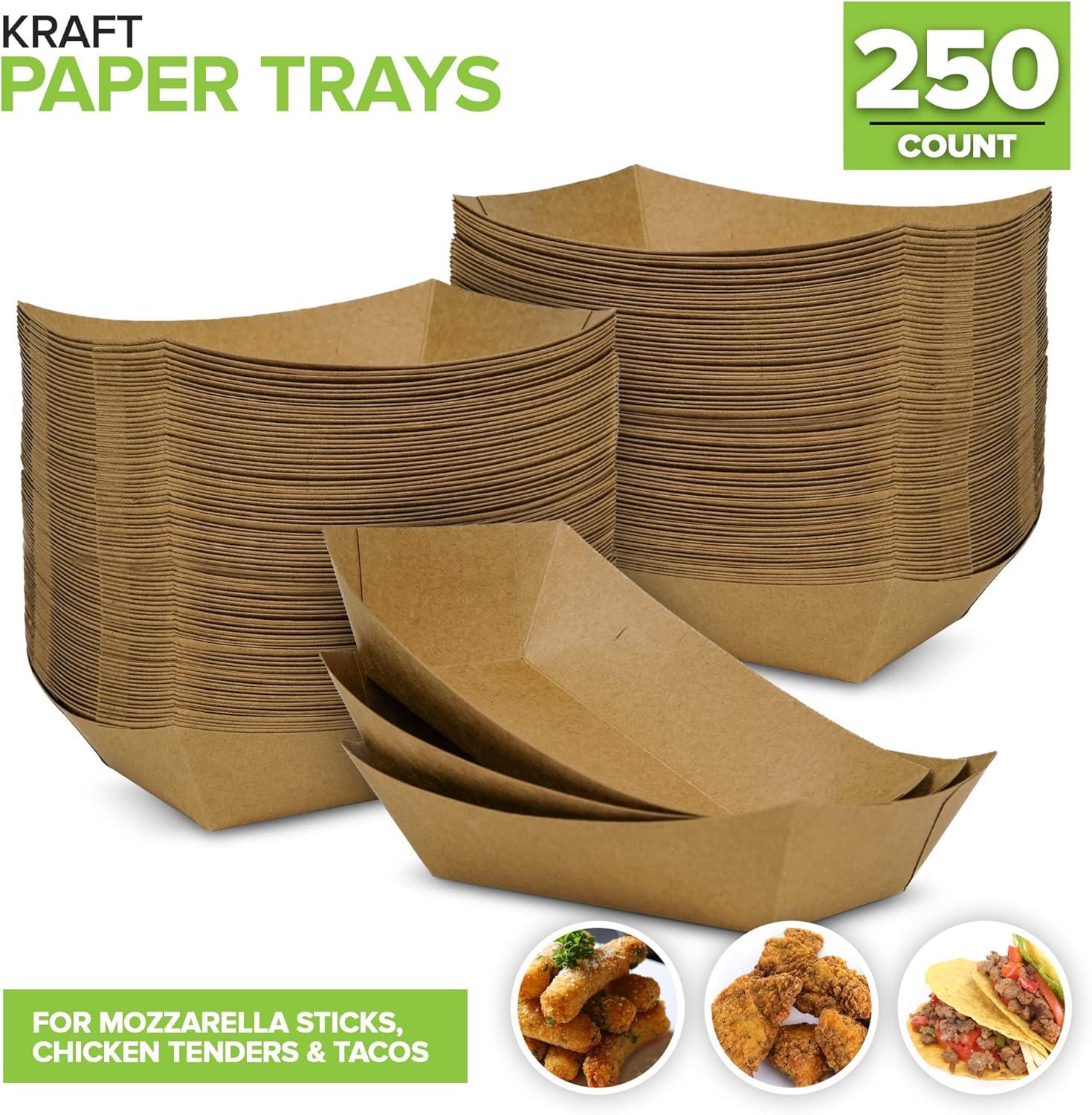 imageStock Your Home 250 Pack Extra Large Disposable Brown Kraft Paper Food Trays 3Lb Concession Tray Serving Boats for Party Snacks Taco Bar Seafood Nachos Plates1Lb
