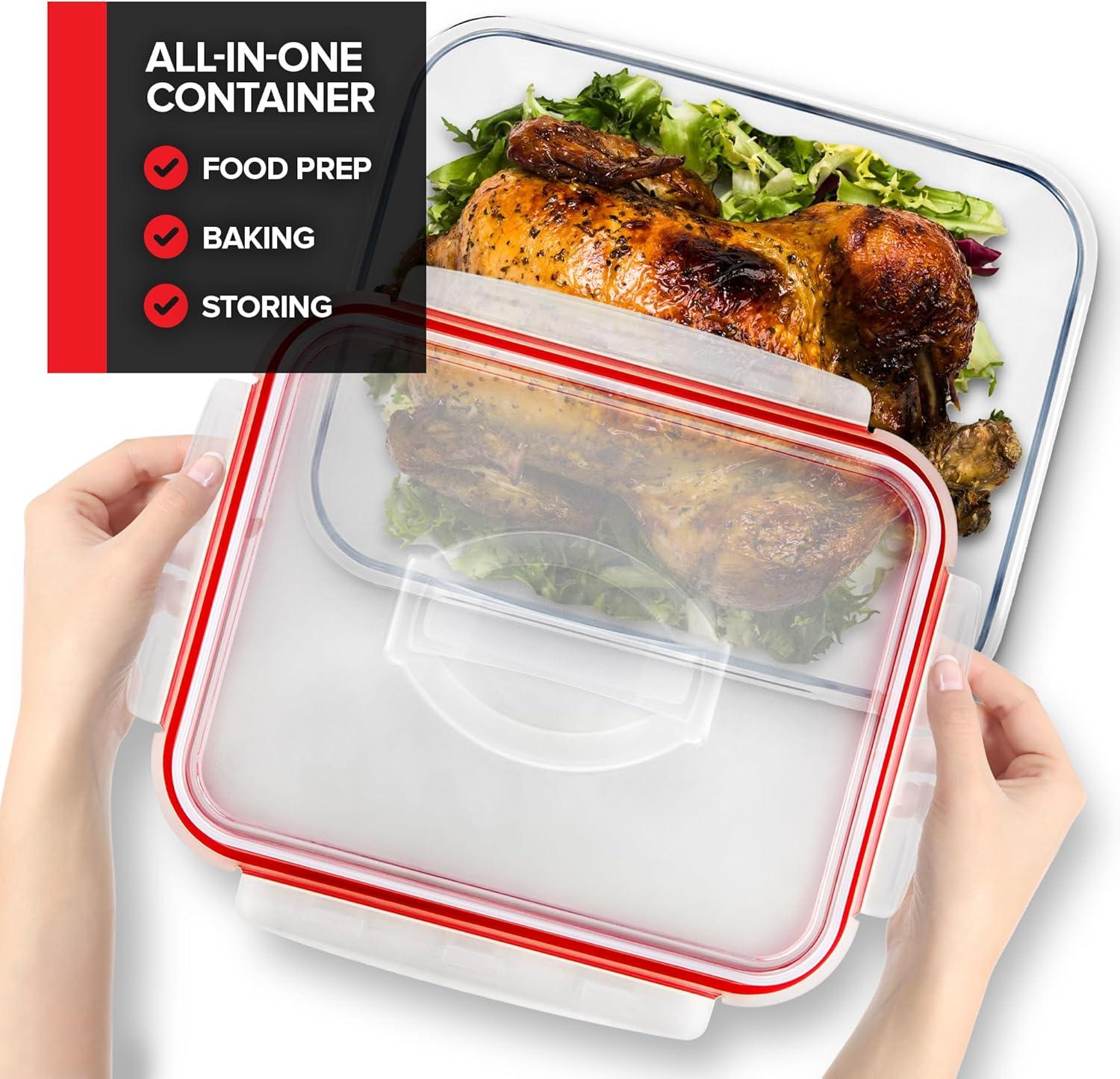 imageStock Your Home 28 Cup Extra Large Rectangular Glass Food Storage Container with Lid Modern Style Airtight Leak Proof Microwave Oven Dishwasher Freezer Safe 125L x 10W x 65H