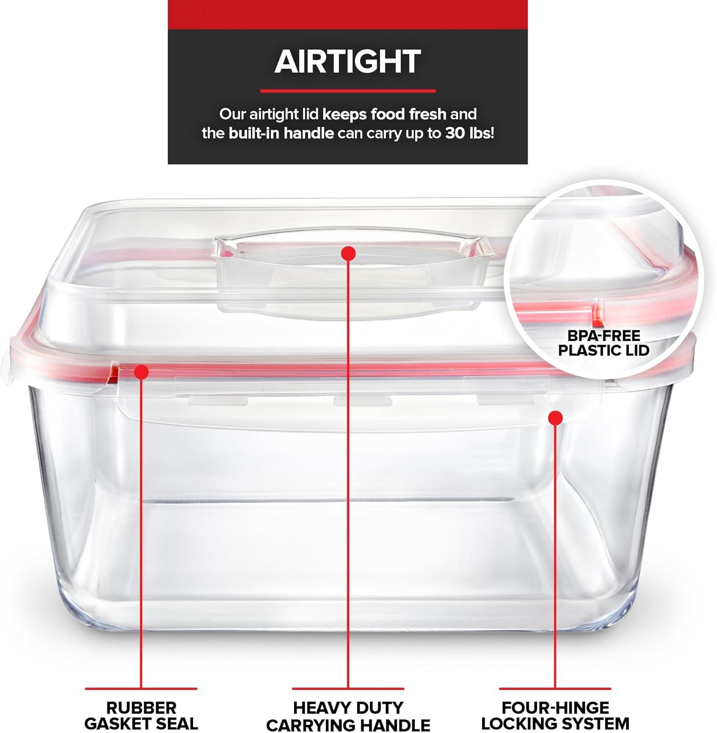 imageStock Your Home 28 Cup Extra Large Rectangular Glass Food Storage Container with Lid Modern Style Airtight Leak Proof Microwave Oven Dishwasher Freezer Safe 125L x 10W x 65H