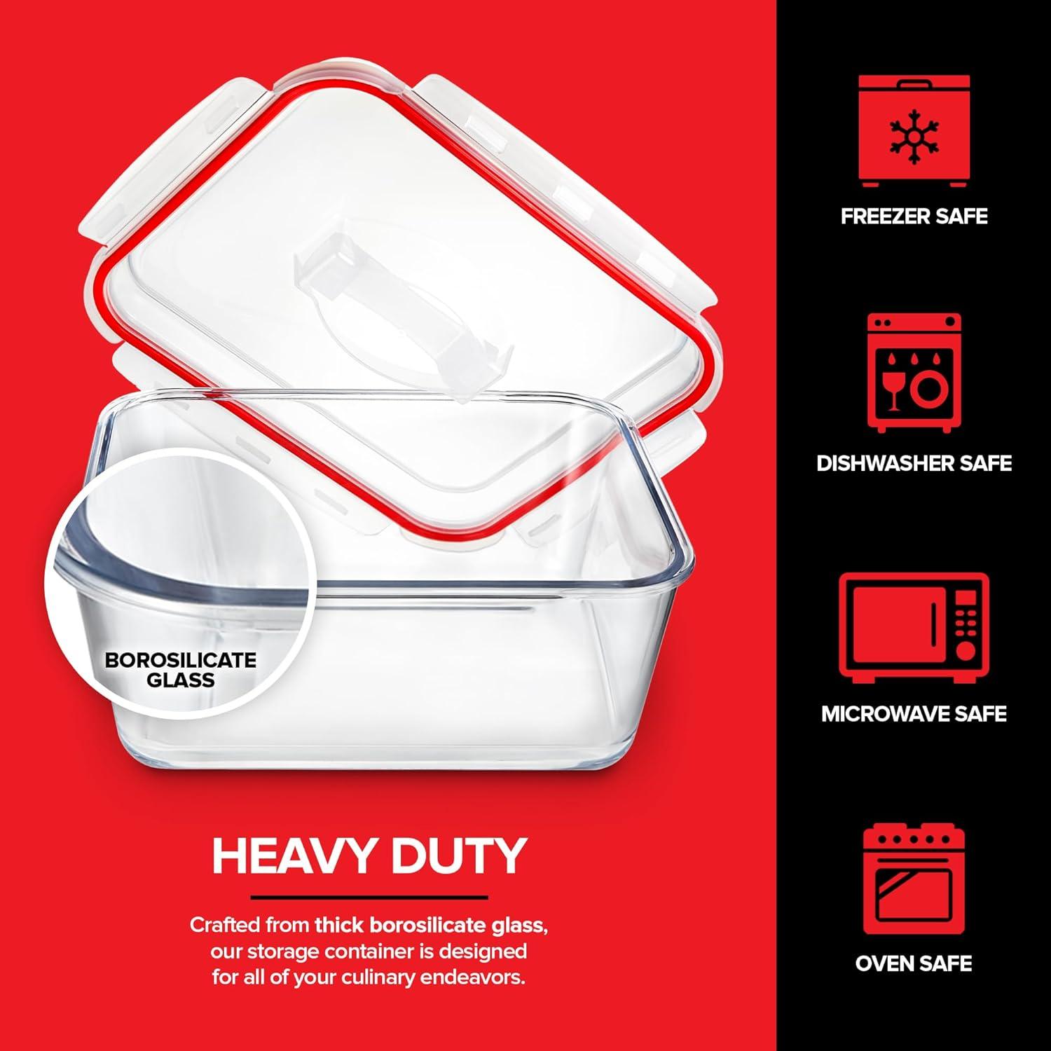 imageStock Your Home 28 Cup Extra Large Rectangular Glass Food Storage Container with Lid Modern Style Airtight Leak Proof Microwave Oven Dishwasher Freezer Safe 125L x 10W x 65H