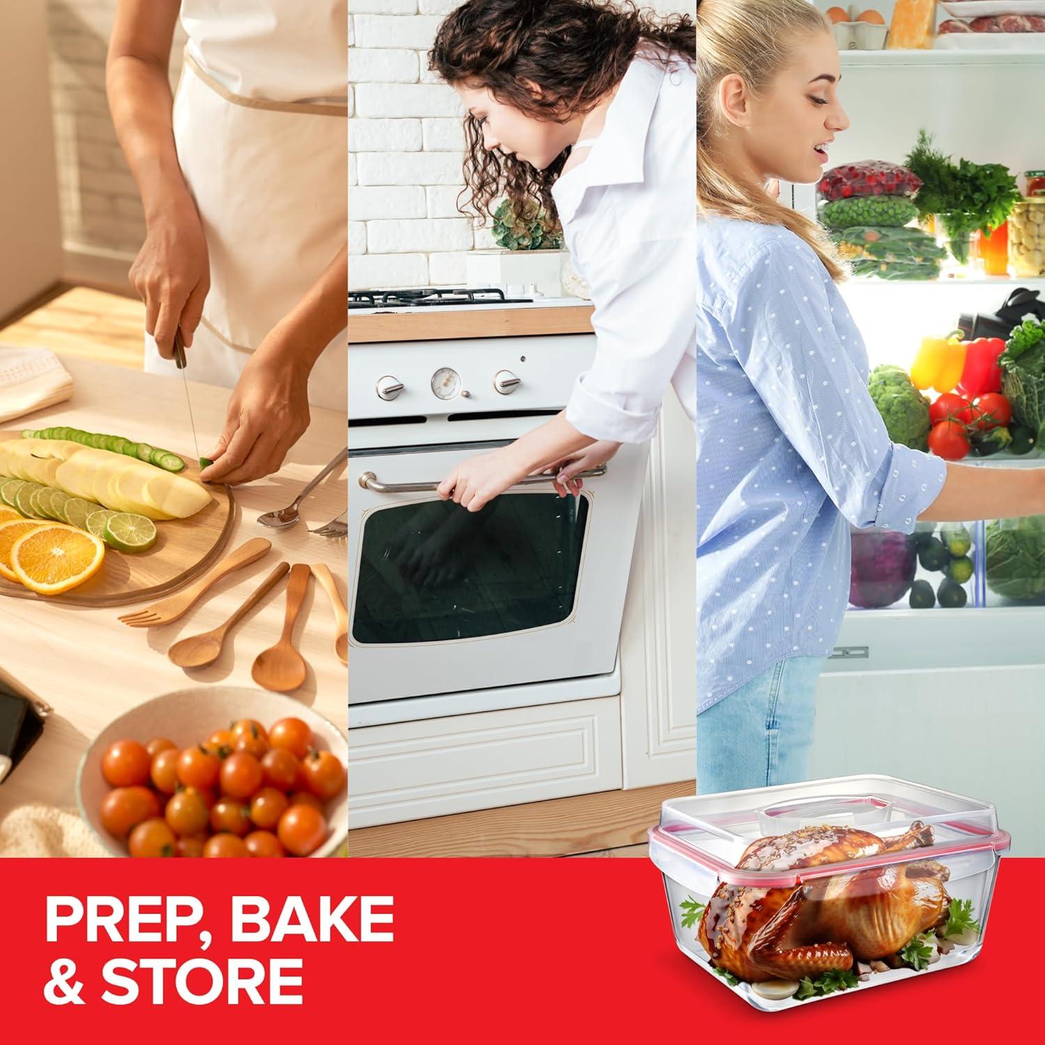 imageStock Your Home 28 Cup Extra Large Rectangular Glass Food Storage Container with Lid Modern Style Airtight Leak Proof Microwave Oven Dishwasher Freezer Safe 125L x 10W x 65H