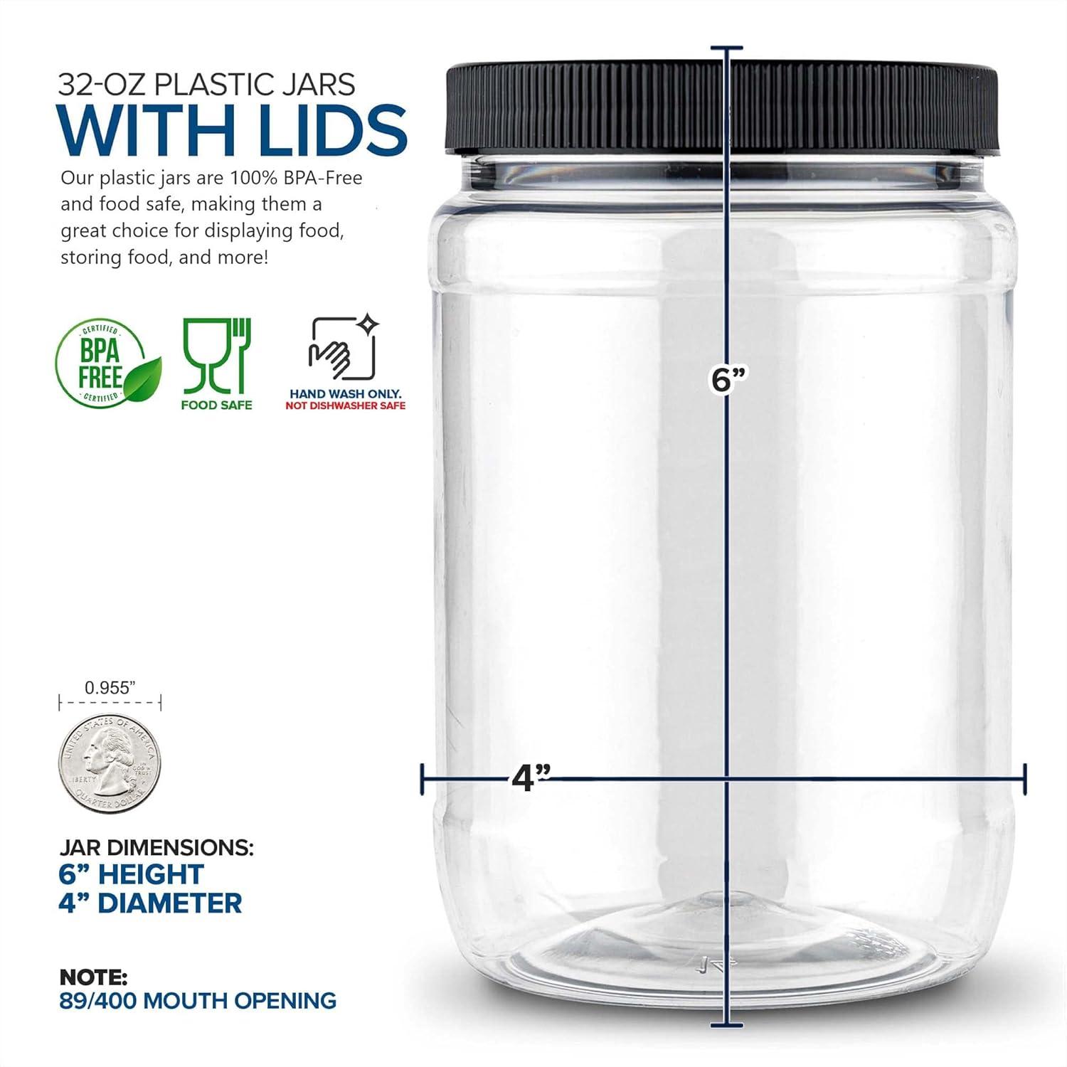 imageStock Your Home 32 oz Plastic Jars 6 Pack BPA Free Plastic Mason Jars for Kitchen Pantry Jars with Airtight Lids for Storing Rice Pasta Coffee Grains Candy CookiesRound