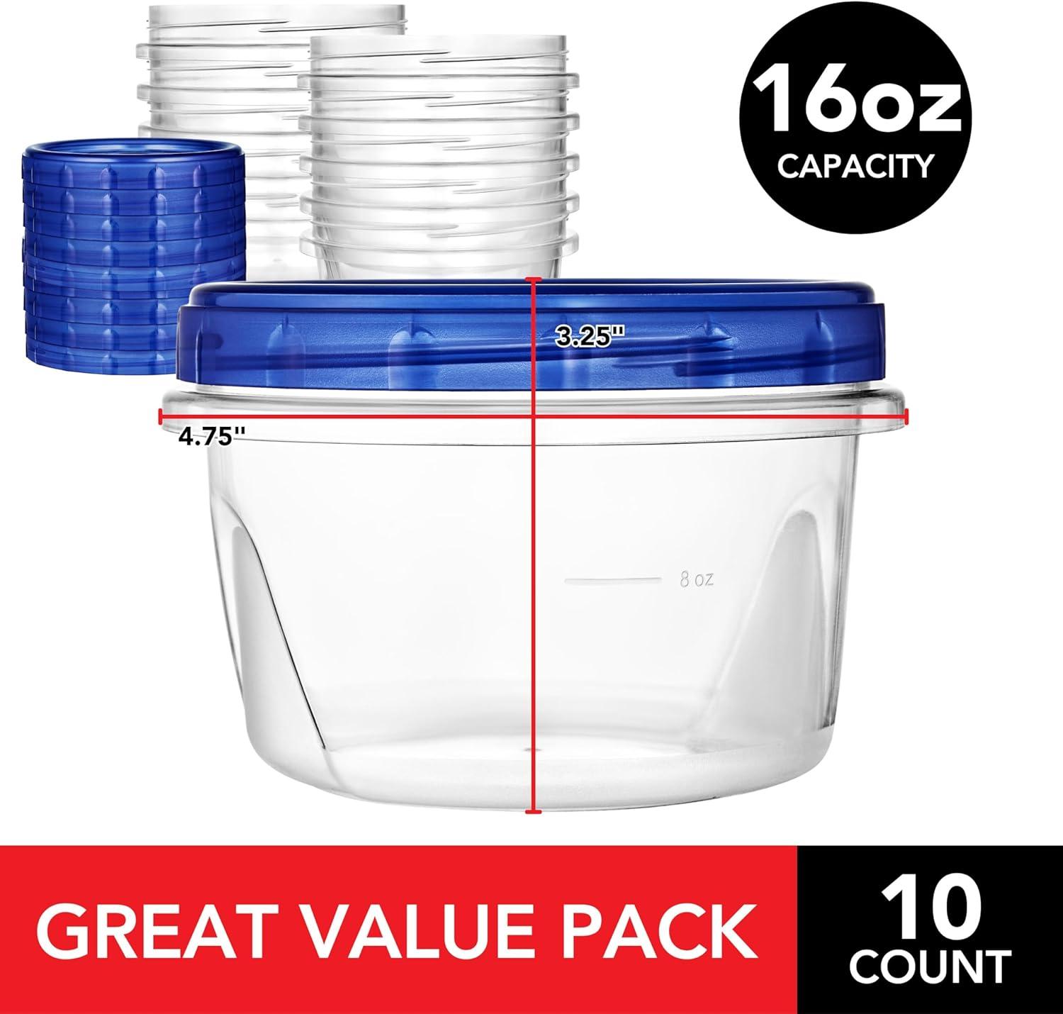 imageStock Your Home 32oz Plastic Containers with Twist Top Lids 6 Pack Quart Freezer Containers with Lids for Leftover Food Airtight Reusable Soup Containers Microwave and Dishwasher Safe16 oz