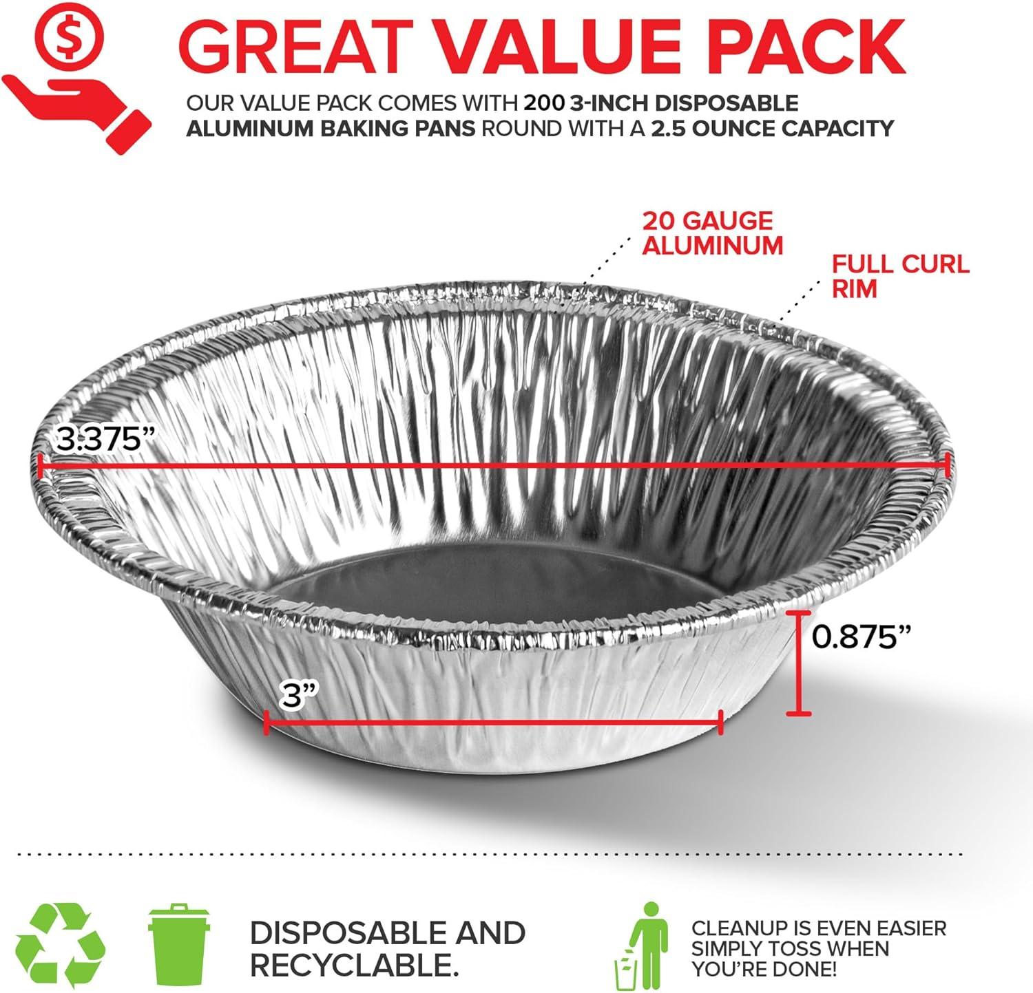 imageStock Your Home 4 Inch Mini Aluminum Foil Pans 50 Count Disposable Small Tins for Baking Tiny Treats Fruit Tarts Quiche and Mince Pies200 Pack 3 Inch