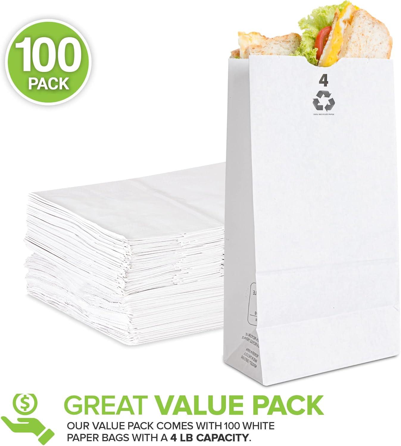 imageStock Your Home 4 Lb Kraft Brown Paper Lunch Bags 500 Count Bulk Disposable Lunch Sacks Small Size Blank Bag for Kids Good for a Snack Sandwich Grocery Food and Arts amp Crafts ProjectsWhite