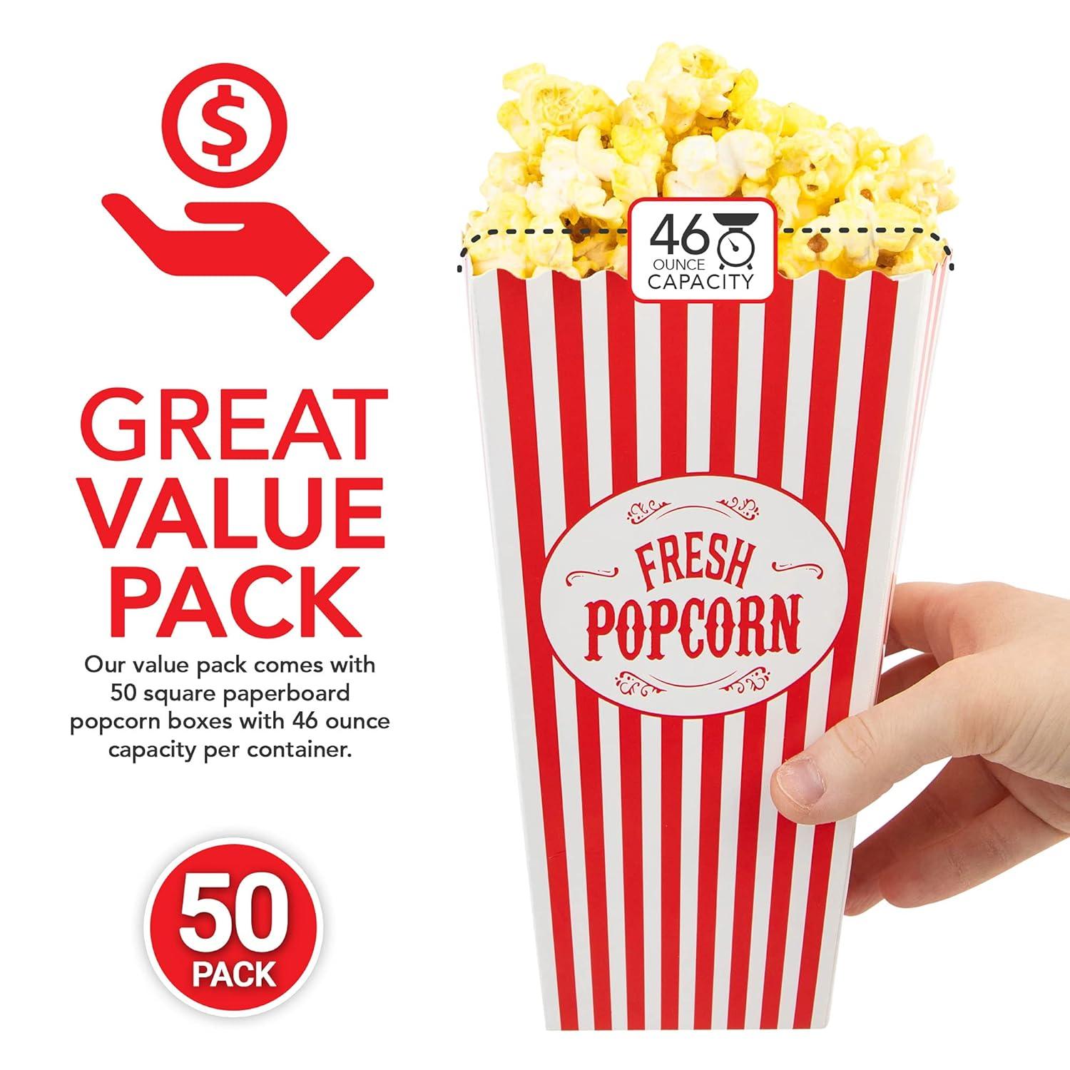 imageStock Your Home 50 Pack Movie Theater Popcorn Boxes Disposable Red amp White Striped 46 oz Capacity Vintage Snack Box Concession and Carnival Party Supplies Individual Popcorn Bucket Containers50