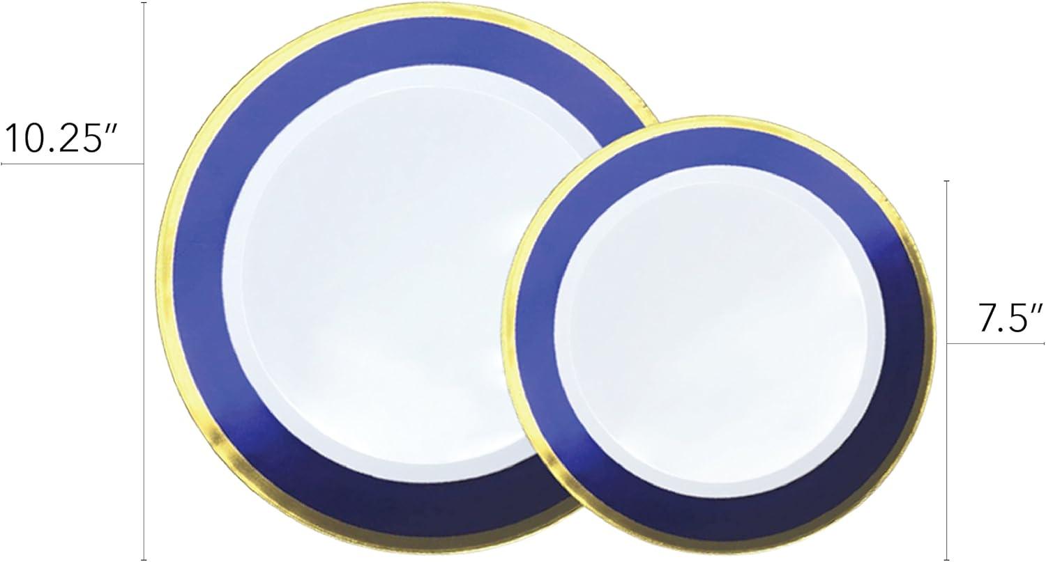 imageStock Your Home 50 Piece Disposable Plates Heavy Duty Plastic Dinnerware for Wedding Birthday Party Holiday Baby Shower Includes 25 Dinner Plates and 25 Dessert Plates Blue and Gold