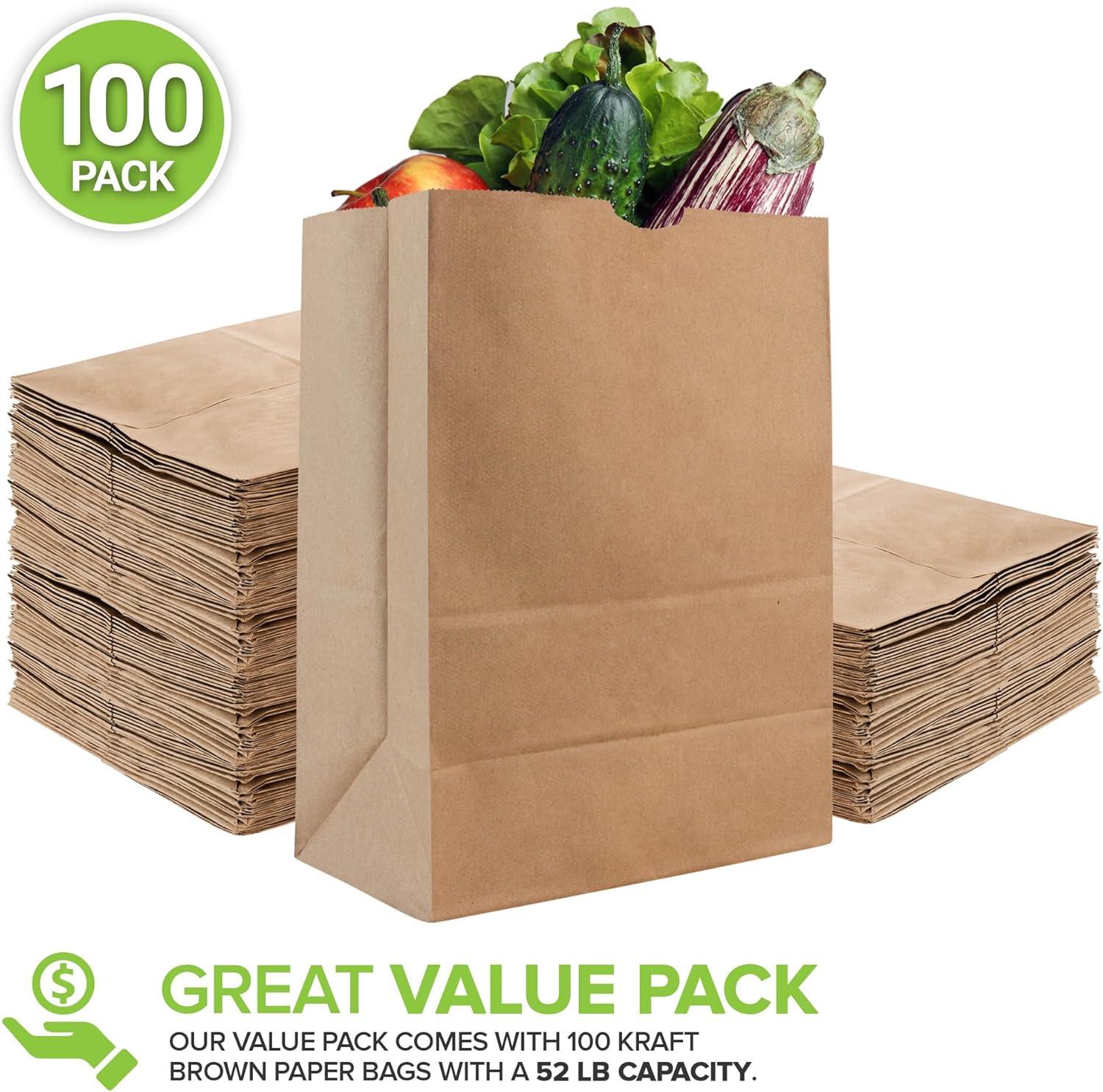 imageStock Your Home 52 lb Kraft Brown Paper Bags 100 Count Bulk Large Grocery Bags for Shopping100 Count