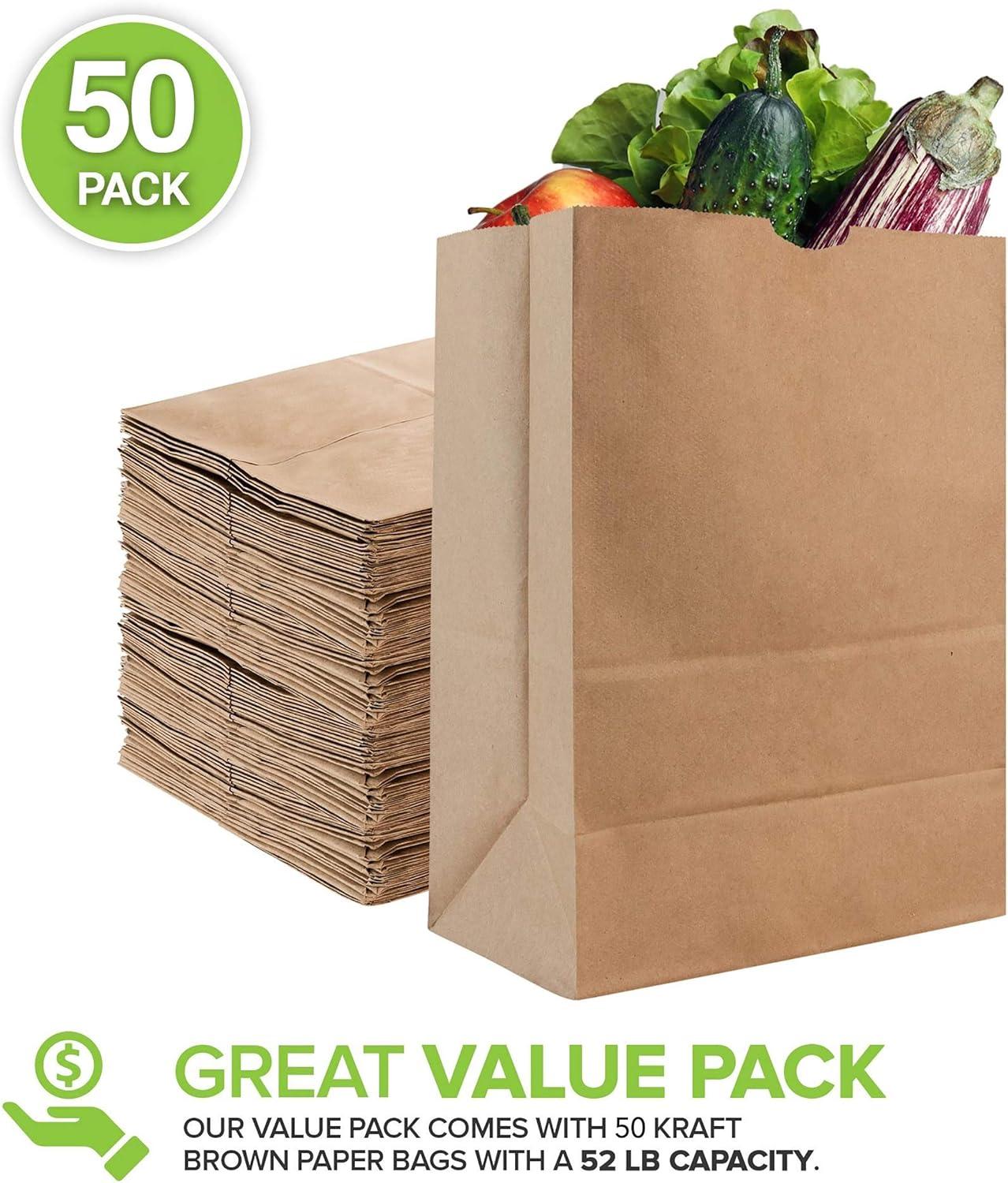 imageStock Your Home 52 lb Kraft Brown Paper Bags 100 Count Bulk Large Grocery Bags for Shopping50 Count