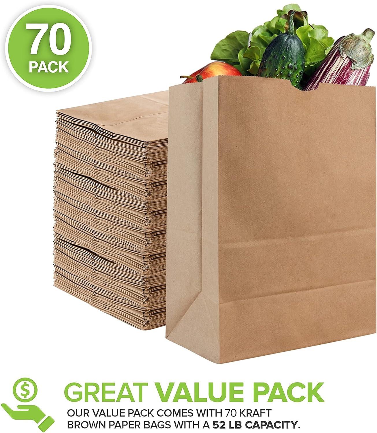 imageStock Your Home 52 lb Kraft Brown Paper Bags 100 Count Bulk Large Grocery Bags for Shopping70 Count