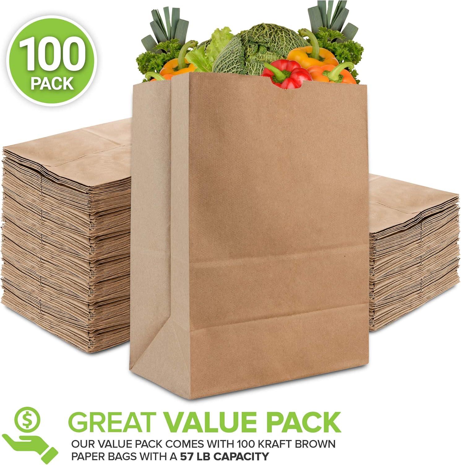 imageStock Your Home 57 Lb Kraft Paper Bag 100 Count Heavy Duty Large Brown Paper Grocery Bags for Food Shopping Recycling Trash Bulk Pack Size57 lb 100 Count