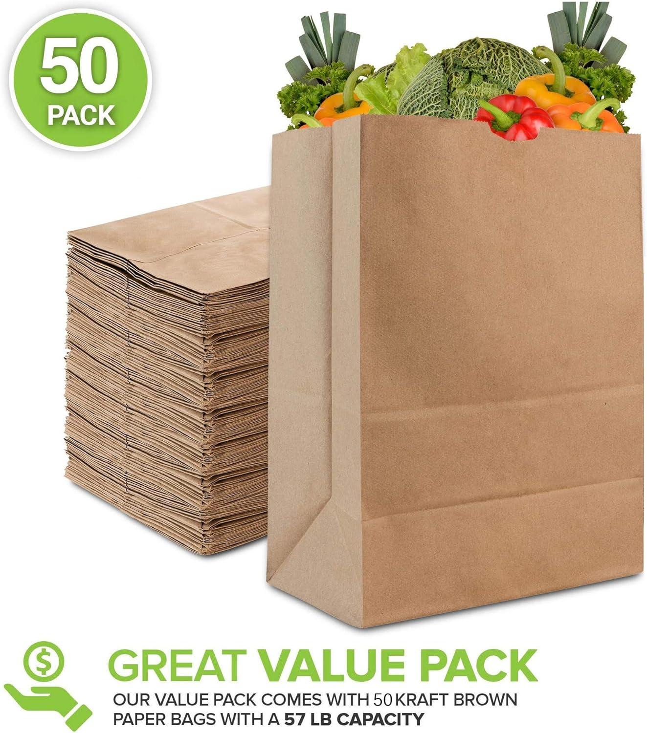 imageStock Your Home 57 Lb Kraft Paper Bag 100 Count Heavy Duty Large Brown Paper Grocery Bags for Food Shopping Recycling Trash Bulk Pack Size57 lb 50 Count