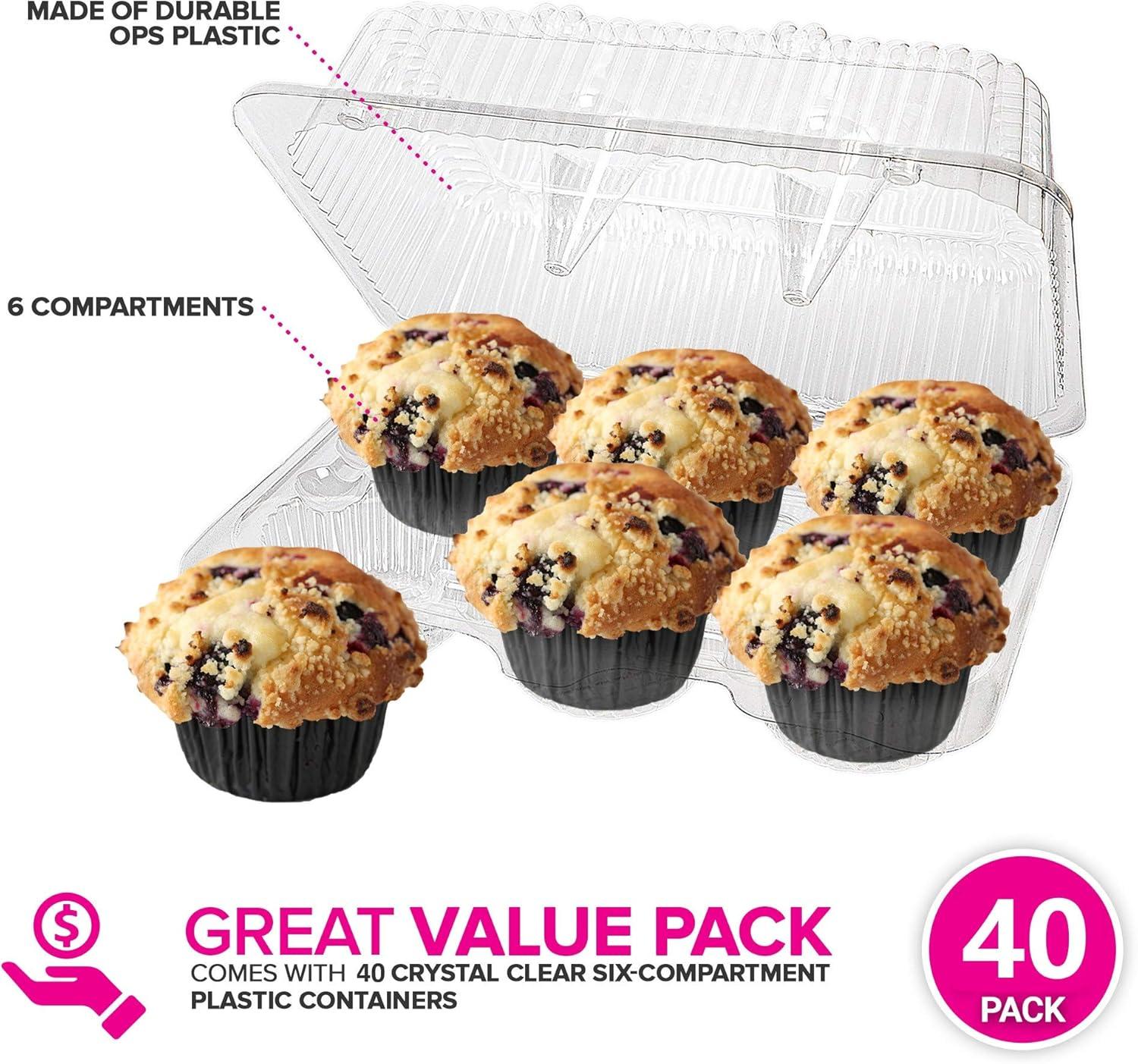 imageStock Your Home 6Compartment Plastic Cupcake Containers Disposable 40 Count Clear Container with Connected Dome Lid BPA Free For Standard Sized Cupcakes6 Compartment 40 Count