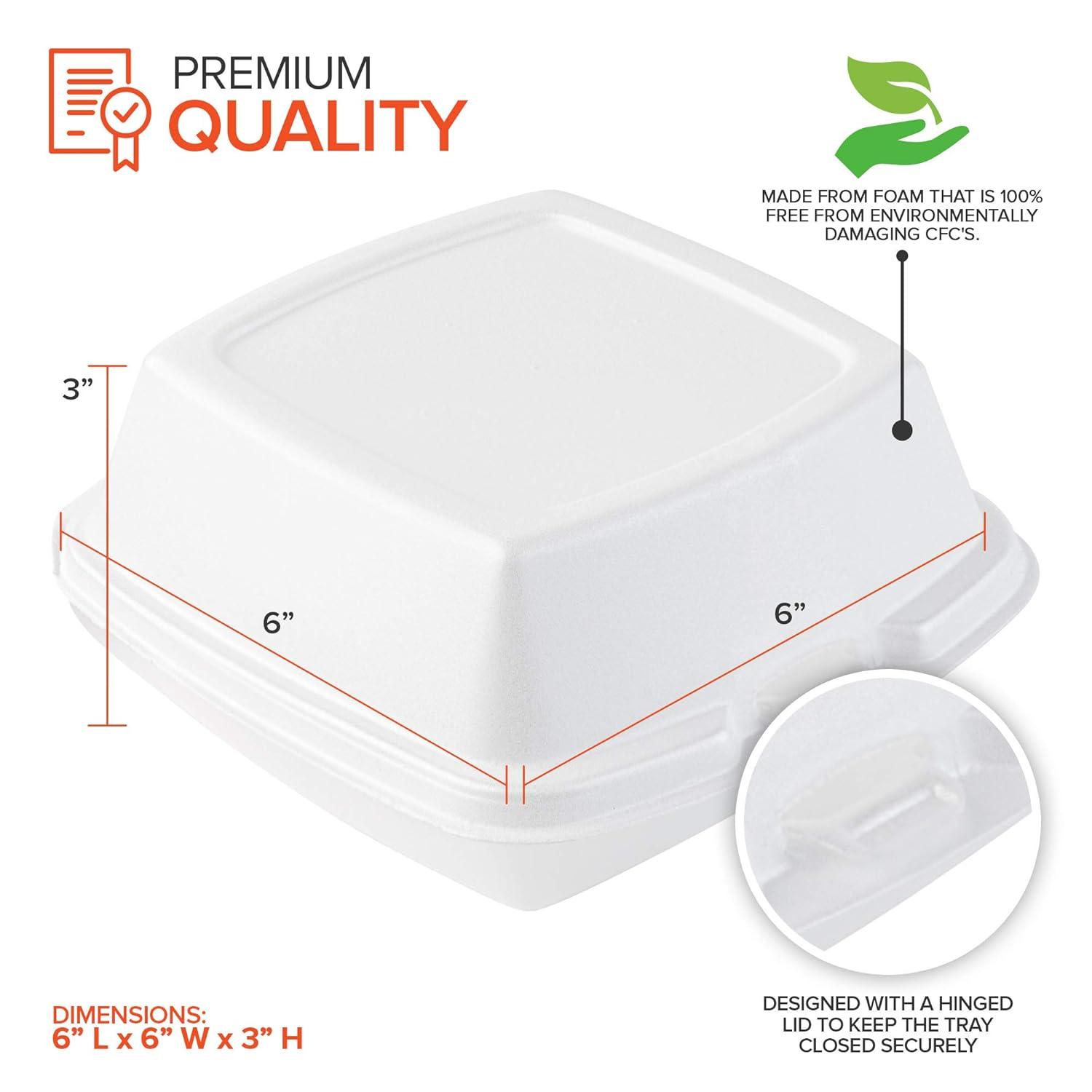 imageStock Your Home 6x6 Clamshell Take Out Boxes 50 Pack Small 1Compartment Foam Food Containers Disposable Lunch Container Restaurant Togo Trays with Hinged Lids for Takeout Carryout and MealPrep