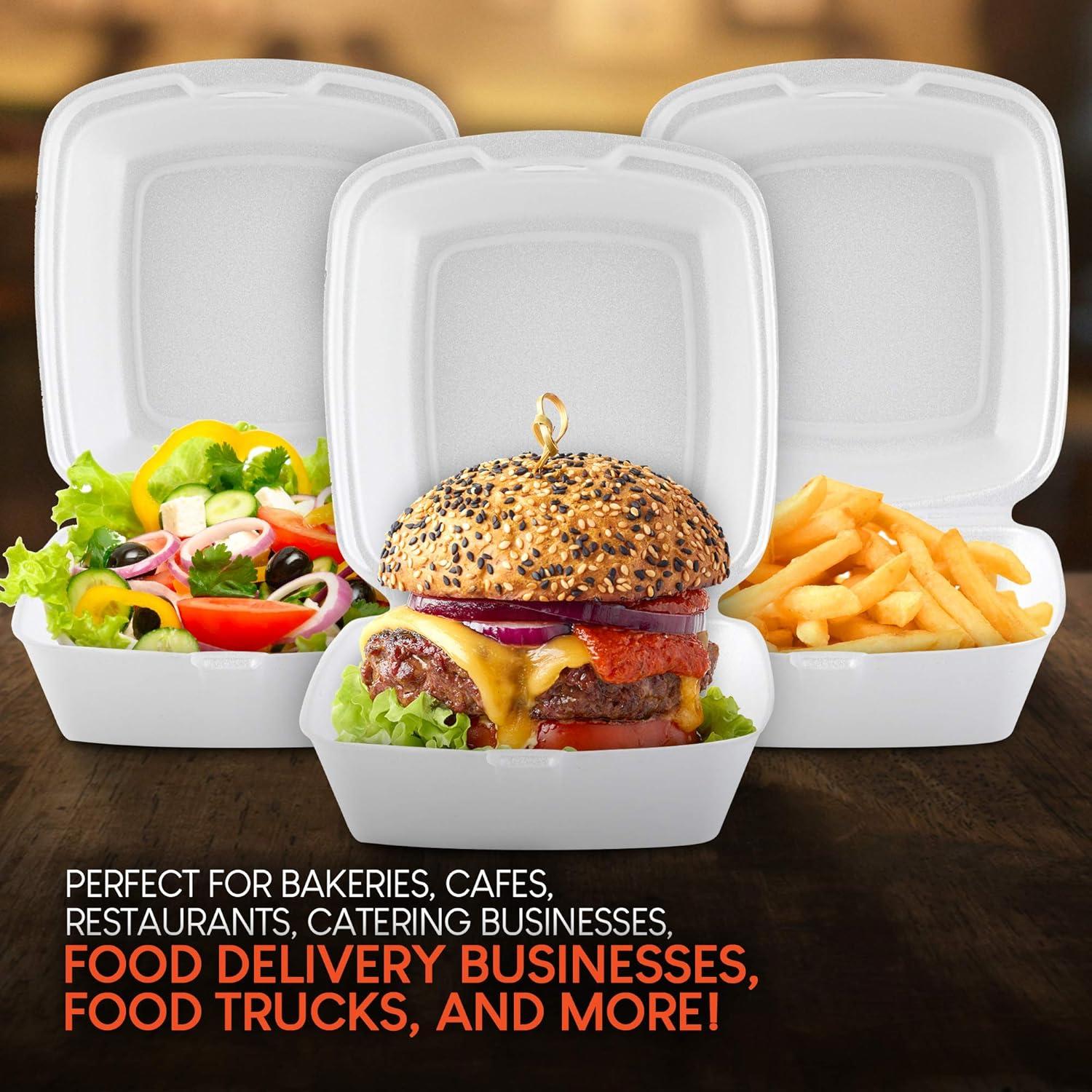 imageStock Your Home 6x6 Clamshell Take Out Boxes 50 Pack Small 1Compartment Foam Food Containers Disposable Lunch Container Restaurant Togo Trays with Hinged Lids for Takeout Carryout and MealPrep