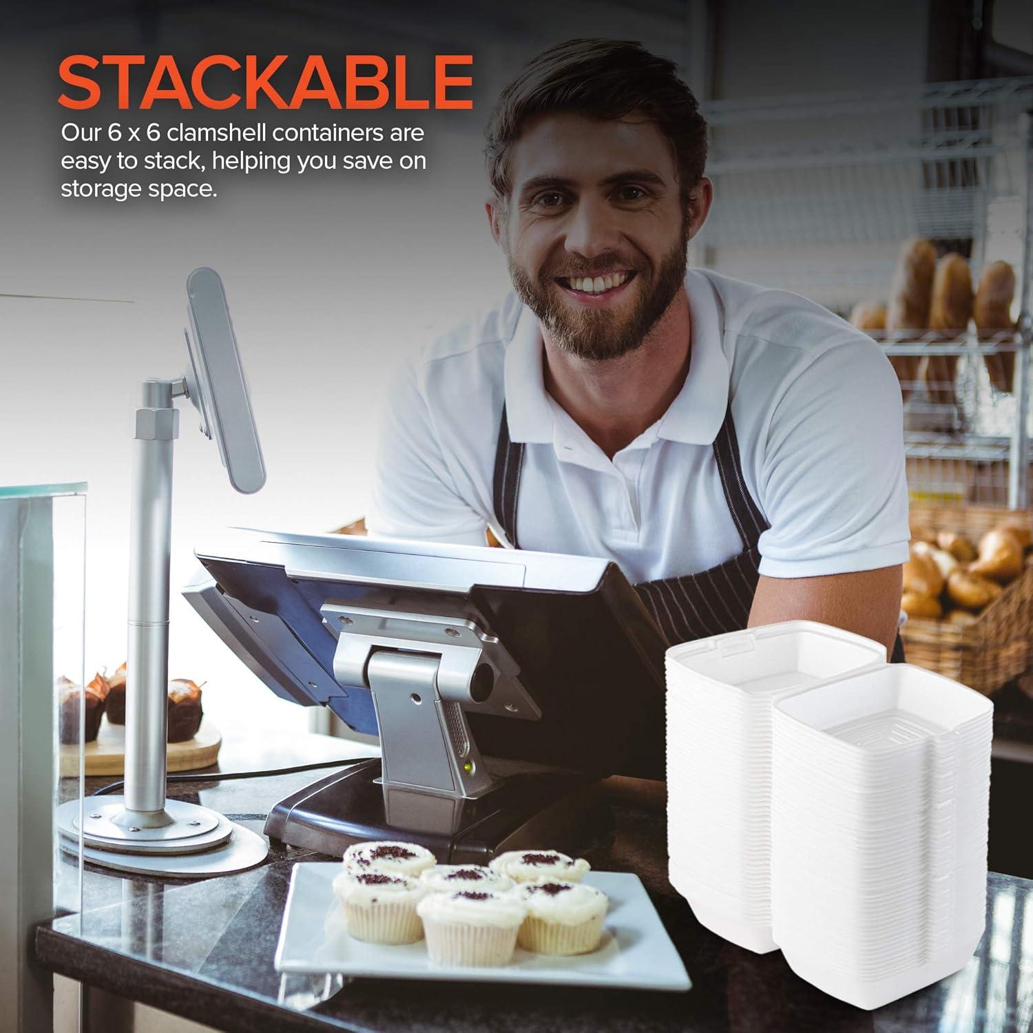 imageStock Your Home 6x6 Clamshell Take Out Boxes 50 Pack Small 1Compartment Foam Food Containers Disposable Lunch Container Restaurant Togo Trays with Hinged Lids for Takeout Carryout and MealPrep