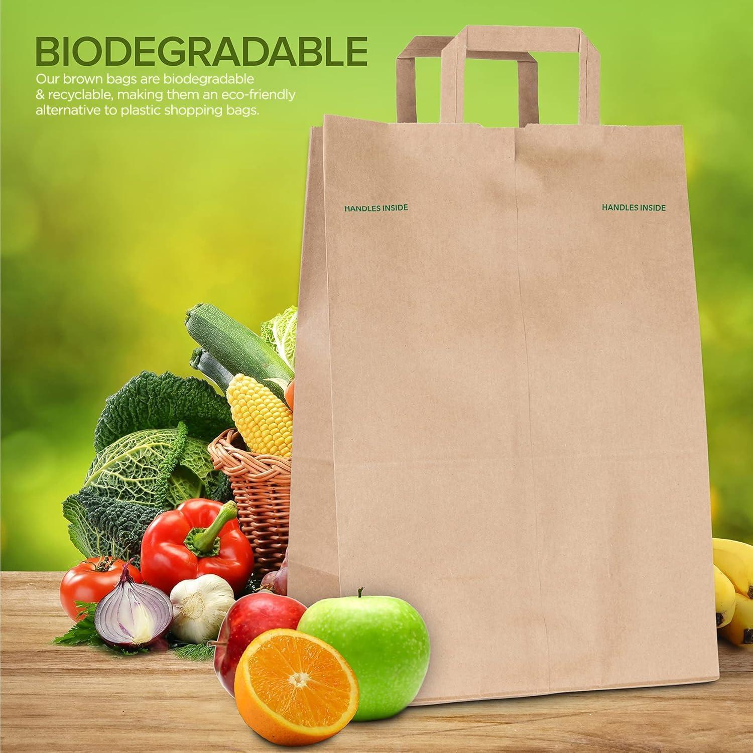imageStock Your Home 70 Lb Kraft Brown Paper Bags with Handles 50 Count Kraft Brown Paper Grocery Bags Bulk Large Paper Bags with Handles for Grocery Shopping Handles Provide Grip for Trash Bag Use200