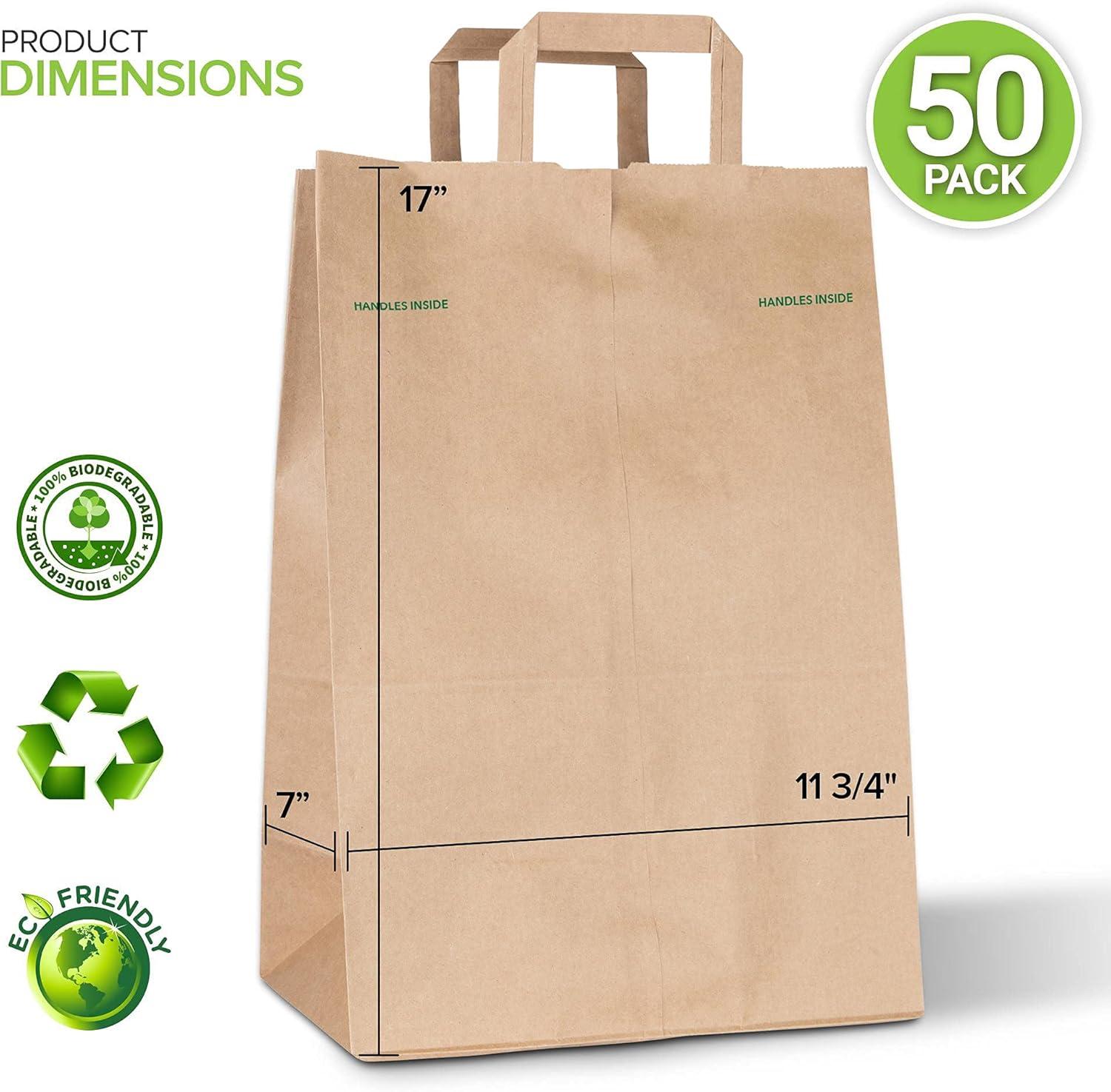 imageStock Your Home 70 Lb Kraft Brown Paper Bags with Handles 50 Count Kraft Brown Paper Grocery Bags Bulk Large Paper Bags with Handles for Grocery Shopping Handles Provide Grip for Trash Bag Use50