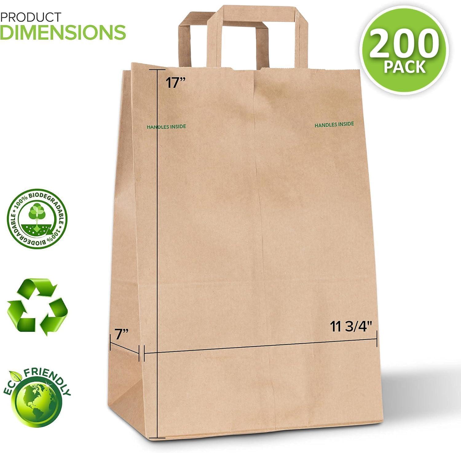 imageStock Your Home 70 Lb Kraft Brown Paper Bags with Handles 50 Count Kraft Brown Paper Grocery Bags Bulk Large Paper Bags with Handles for Grocery Shopping Handles Provide Grip for Trash Bag Use200