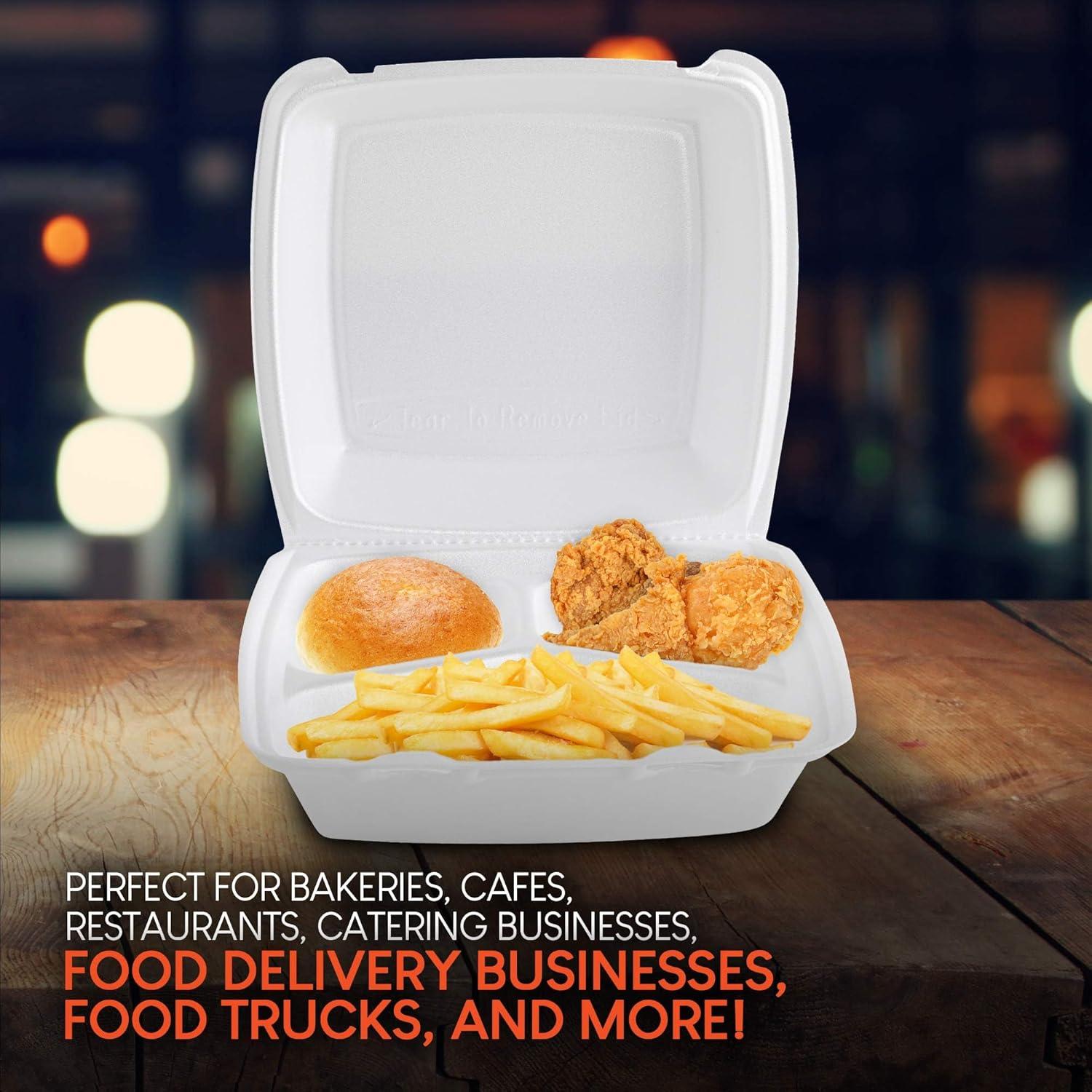 imageStock Your Home 8x8 Clamshell Take Out Boxes 25 Pack Medium 3Compartment Foam Food Containers Disposable Lunch Container Restaurant Togo Trays with Hinged Lids for Takeout Carryout and MealPrep