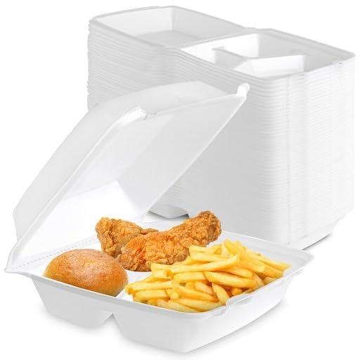 imageStock Your Home 8x8 Clamshell Take Out Boxes 25 Pack Medium 3Compartment Foam Food Containers Disposable Lunch Container Restaurant Togo Trays with Hinged Lids for Takeout Carryout and MealPrep
