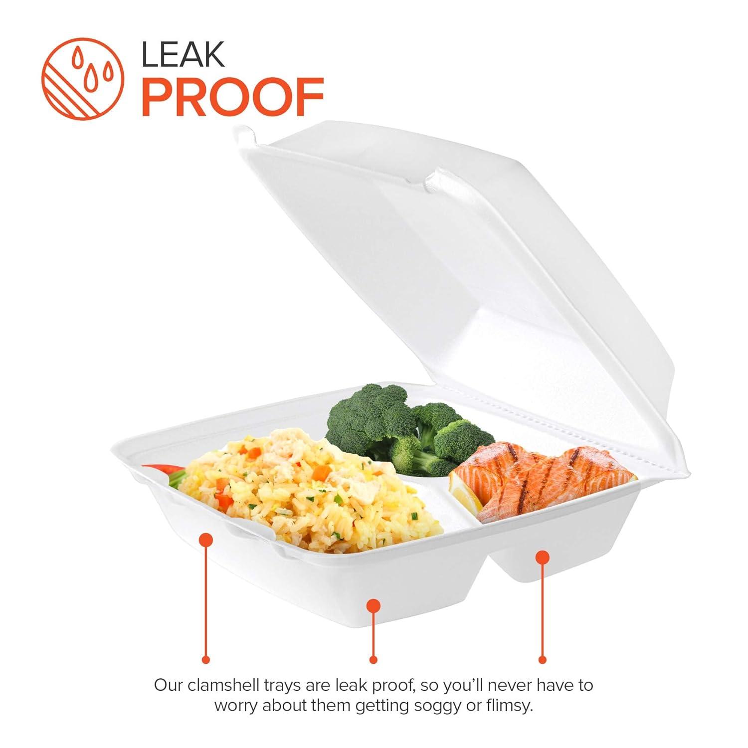 imageStock Your Home 8x8 Clamshell Take Out Boxes 25 Pack Medium 3Compartment Foam Food Containers Disposable Lunch Container Restaurant Togo Trays with Hinged Lids for Takeout Carryout and MealPrep