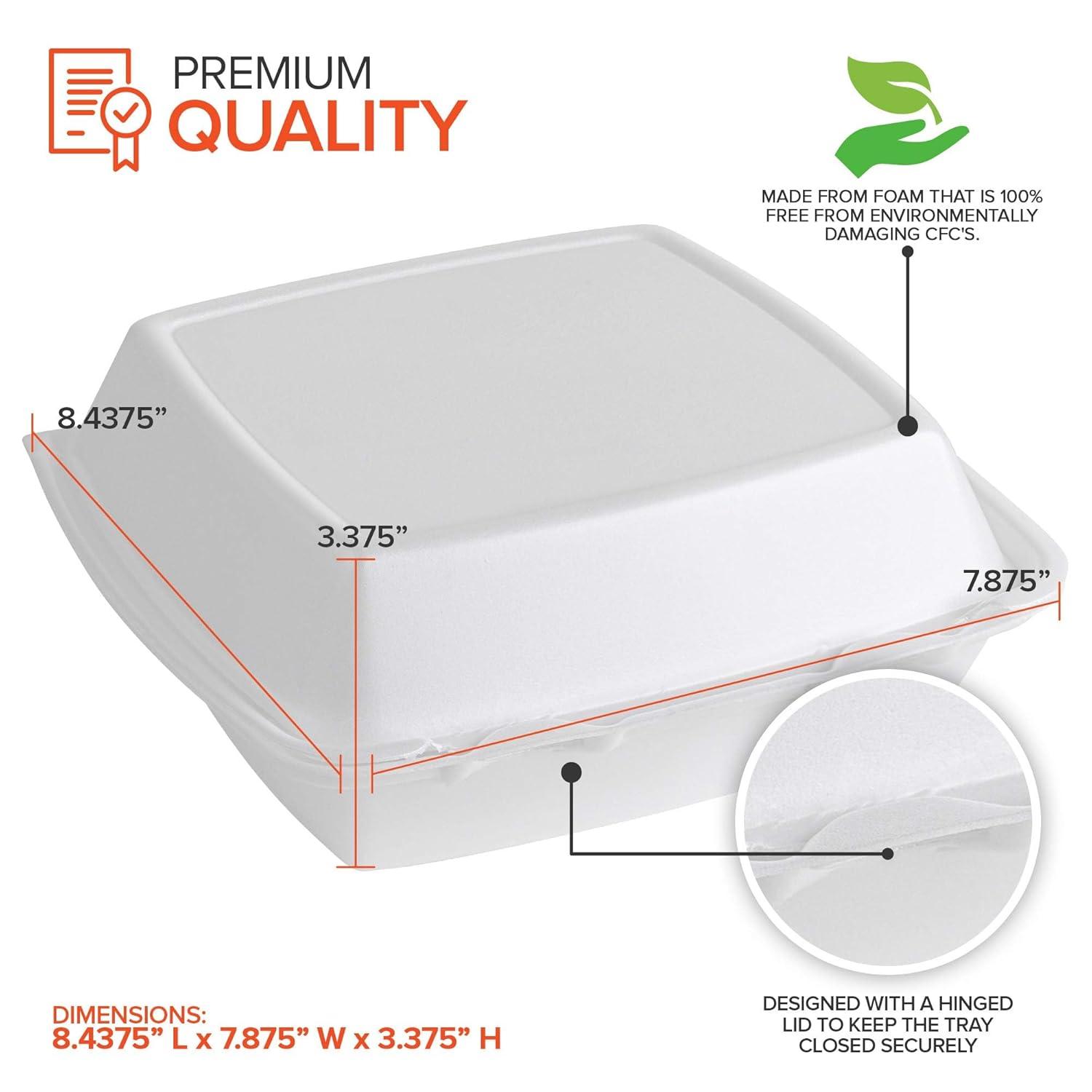 imageStock Your Home 8x8 Clamshell Take Out Boxes 25 Pack Medium 3Compartment Foam Food Containers Disposable Lunch Container Restaurant Togo Trays with Hinged Lids for Takeout Carryout and MealPrep