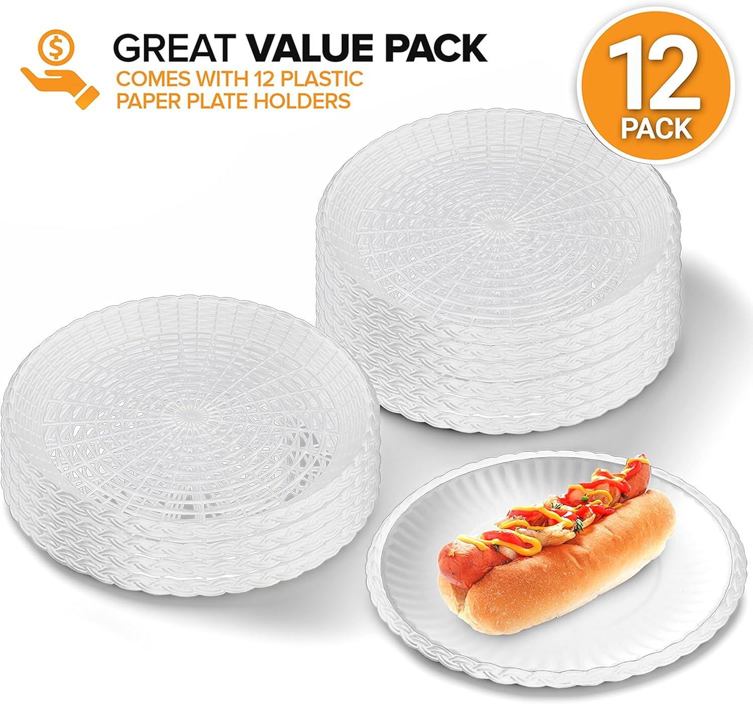 imageStock Your Home 9 Paper Plate Holder in White 12 Count Paper Plate Holders Plastic Heavy Duty Plastic Paper Plate Holder Woven Paper Plate Holder Paper Plate Holders ReusableWhite