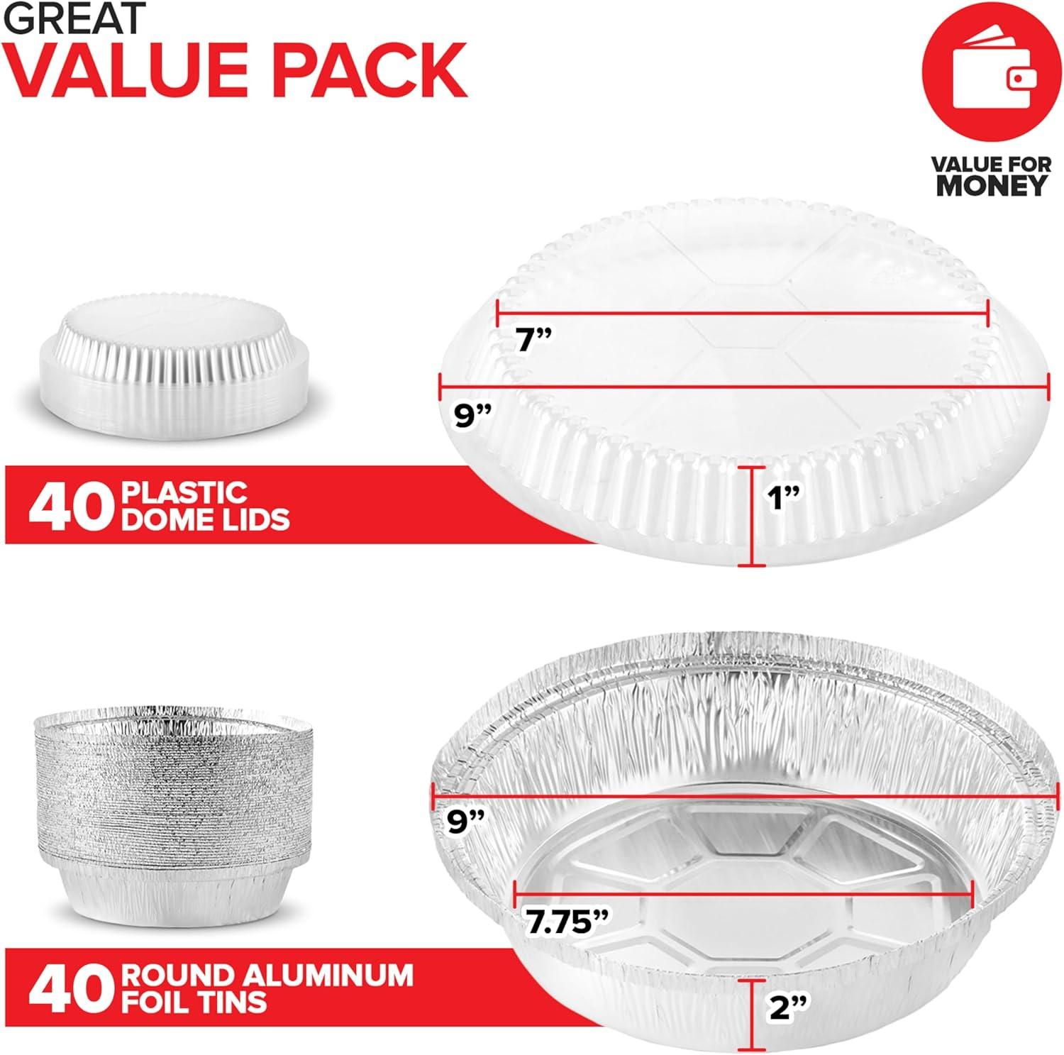 imageStock Your Home 9 Round Aluminum Foil Pans with Lids 40 Pack Pie Tins Disposable 9 Inch with Lid ToGo Containers for Pies Cheesecake Cinnamon Rolls Flan 2 Deep Dish Cake Pan for HolidaysPlastic Lids