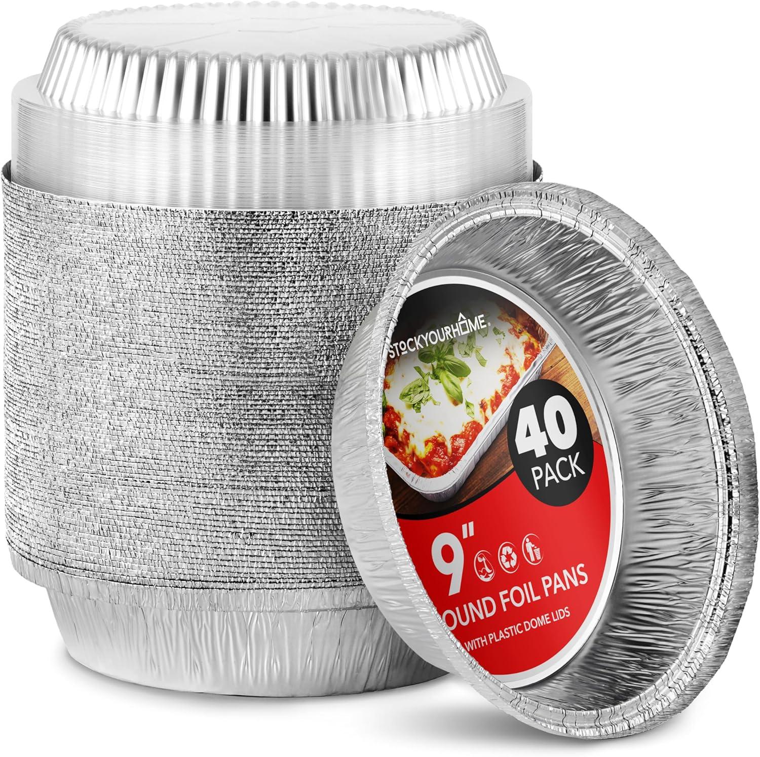 imageStock Your Home 9 Round Aluminum Foil Pans with Lids 40 Pack Pie Tins Disposable 9 Inch with Lid ToGo Containers for Pies Cheesecake Cinnamon Rolls Flan 2 Deep Dish Cake Pan for HolidaysPlastic Lids