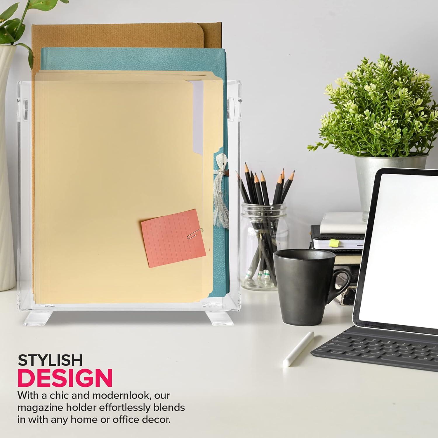imageStock Your Home Acrylic Magazine Holder Crystal Clear Holder Shatterproof Open Top Space Saver For Magazines Publications Office Desk Reception Waiting Room