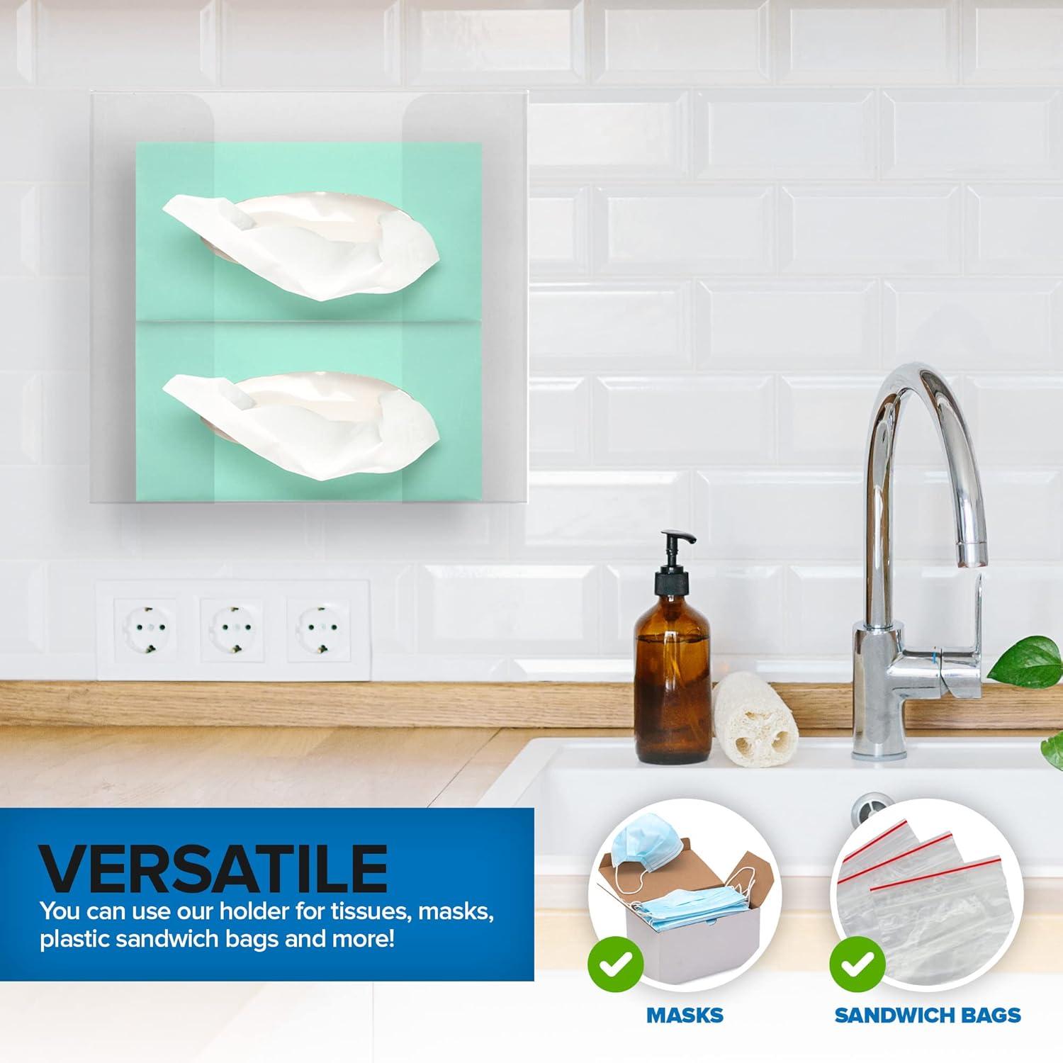 imageStock Your Home Acrylic Single Gloves Dispenser Tissue Box Shelf Glove Holder Wall Mount for Kitchen Cleaning Closet Lab Exam OfficeDouble Stack
