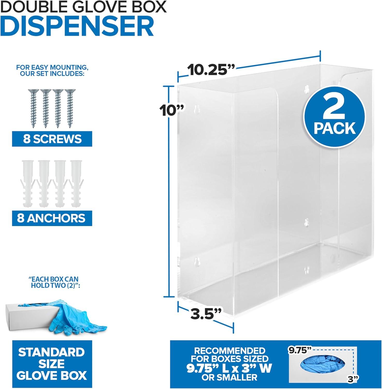 imageStock Your Home Acrylic Single Gloves Dispenser Tissue Box Shelf Glove Holder Wall Mount for Kitchen Cleaning Closet Lab Exam OfficeDouble Stack