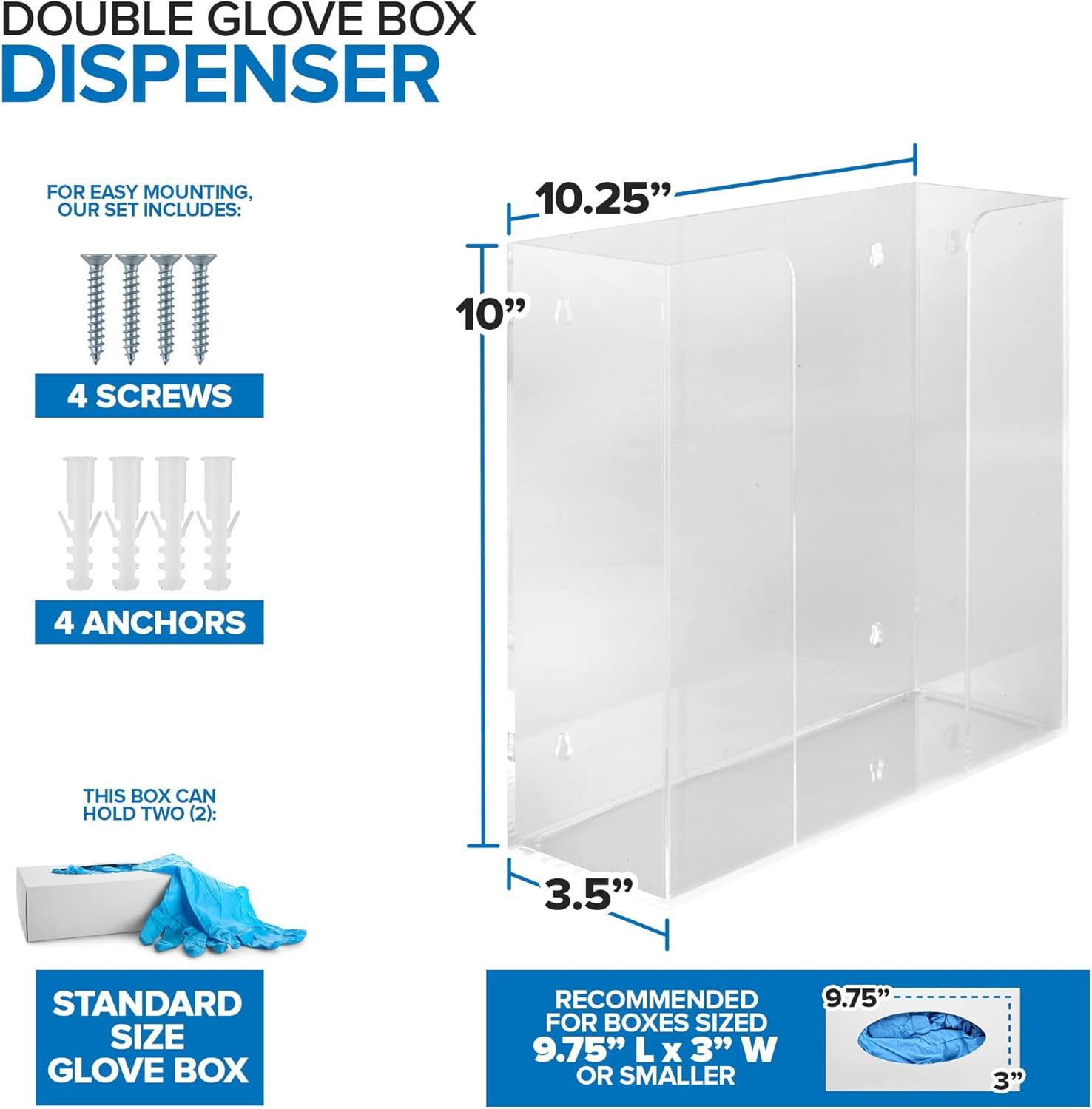 imageStock Your Home Acrylic Single Gloves Dispenser Tissue Box Shelf Glove Holder Wall Mount for Kitchen Cleaning Closet Lab Exam OfficeDouble Stack