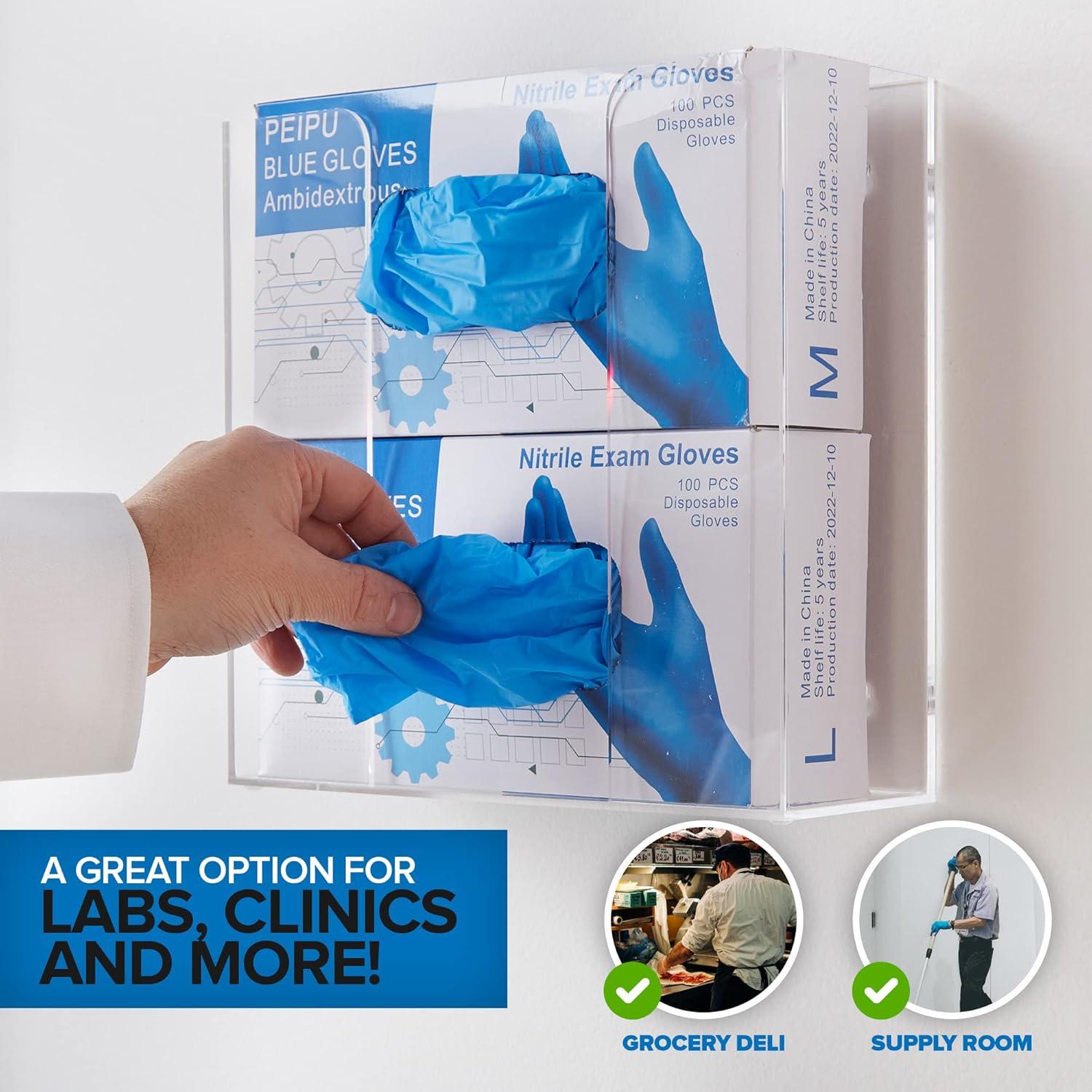 imageStock Your Home Acrylic Single Gloves Dispenser Tissue Box Shelf Glove Holder Wall Mount for Kitchen Cleaning Closet Lab Exam OfficeDouble Stack