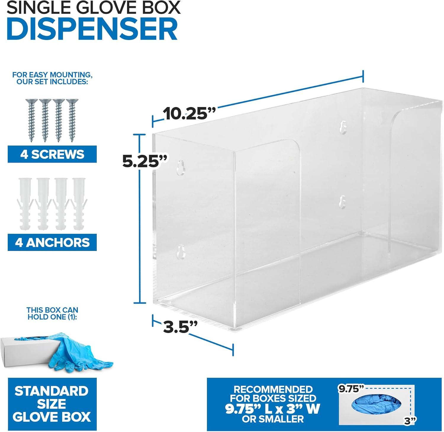 imageStock Your Home Acrylic Single Gloves Dispenser Tissue Box Shelf Glove Holder Wall Mount for Kitchen Cleaning Closet Lab Exam OfficeSingle Stack