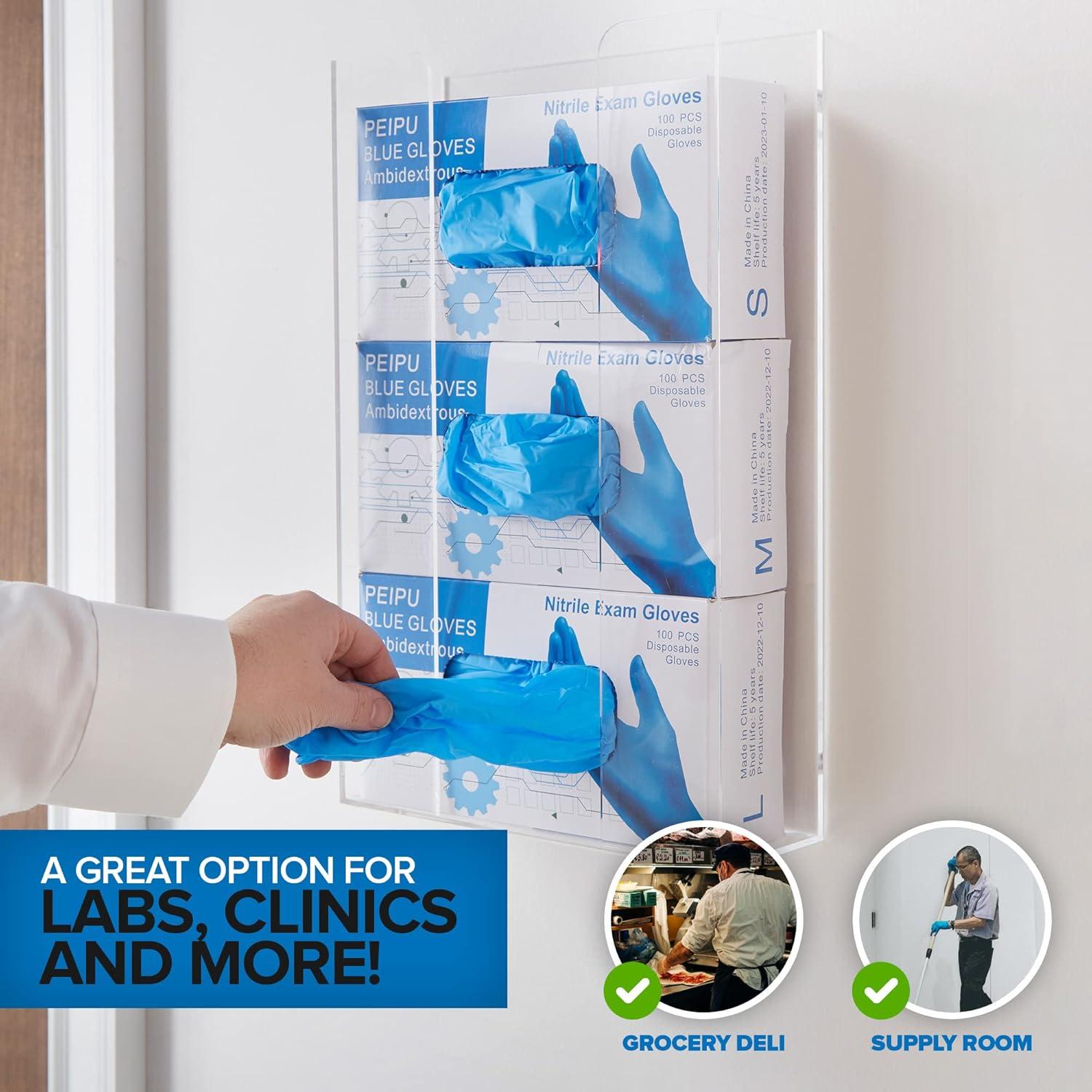 imageStock Your Home Acrylic Single Gloves Dispenser Tissue Box Shelf Glove Holder Wall Mount for Kitchen Cleaning Closet Lab Exam OfficeTriple Stack