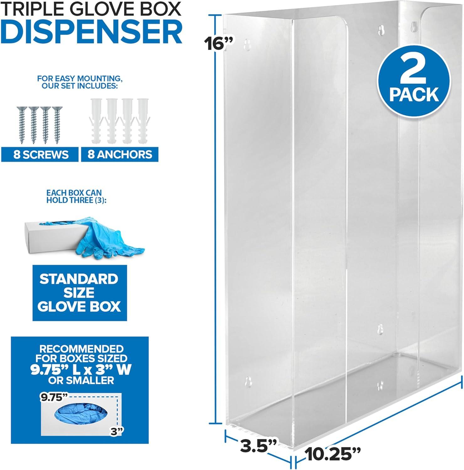 imageStock Your Home Acrylic Single Gloves Dispenser Tissue Box Shelf Glove Holder Wall Mount for Kitchen Cleaning Closet Lab Exam OfficeTriple Stack