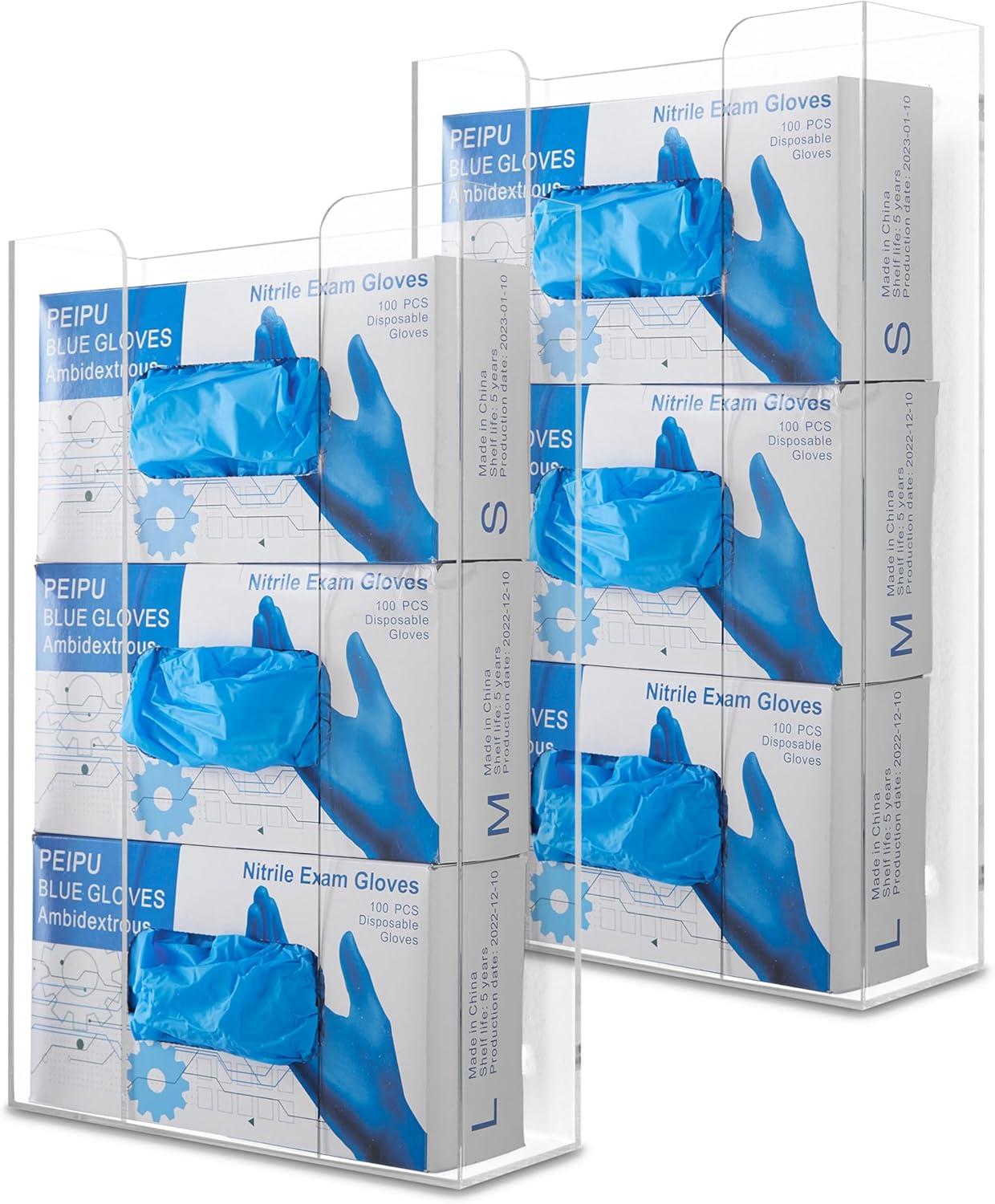 imageStock Your Home Acrylic Single Gloves Dispenser Tissue Box Shelf Glove Holder Wall Mount for Kitchen Cleaning Closet Lab Exam OfficeTriple Stack