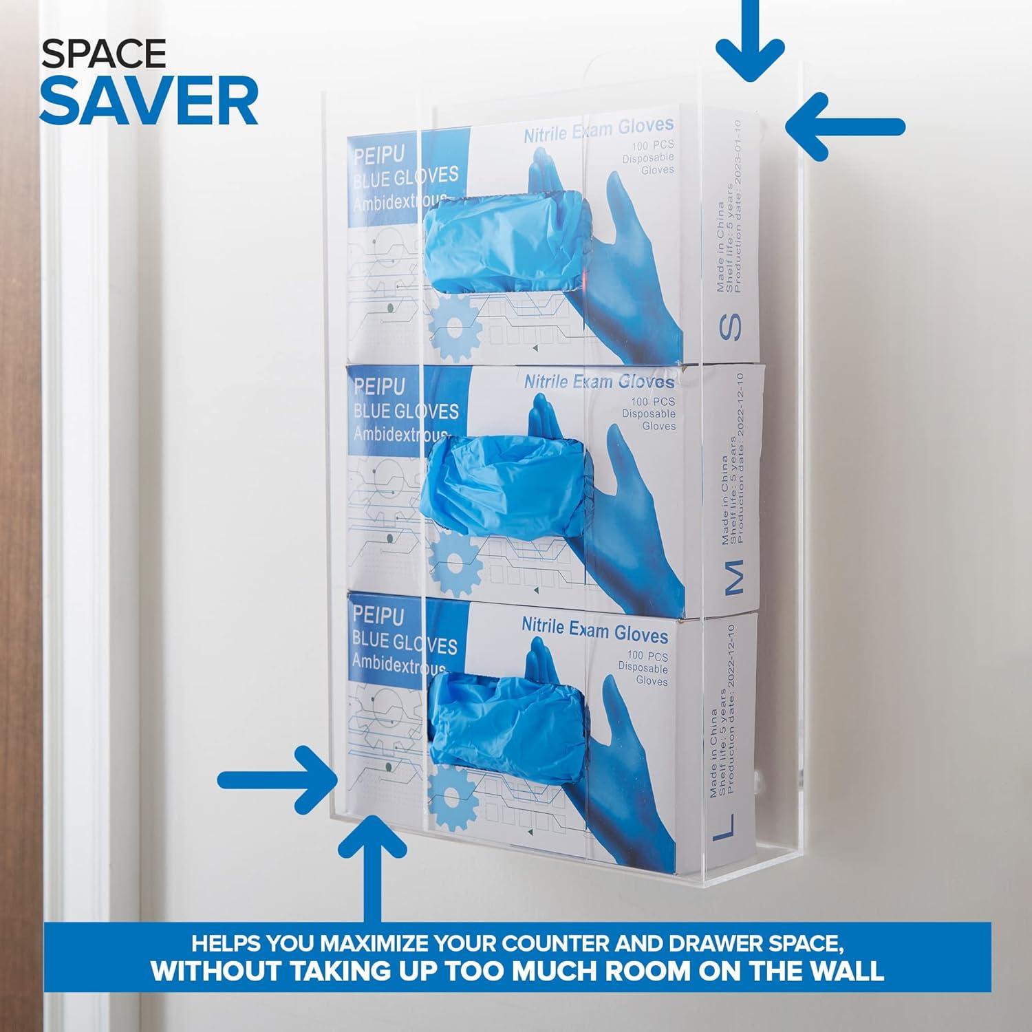 imageStock Your Home Acrylic Single Gloves Dispenser Tissue Box Shelf Glove Holder Wall Mount for Kitchen Cleaning Closet Lab Exam OfficeTriple Stack