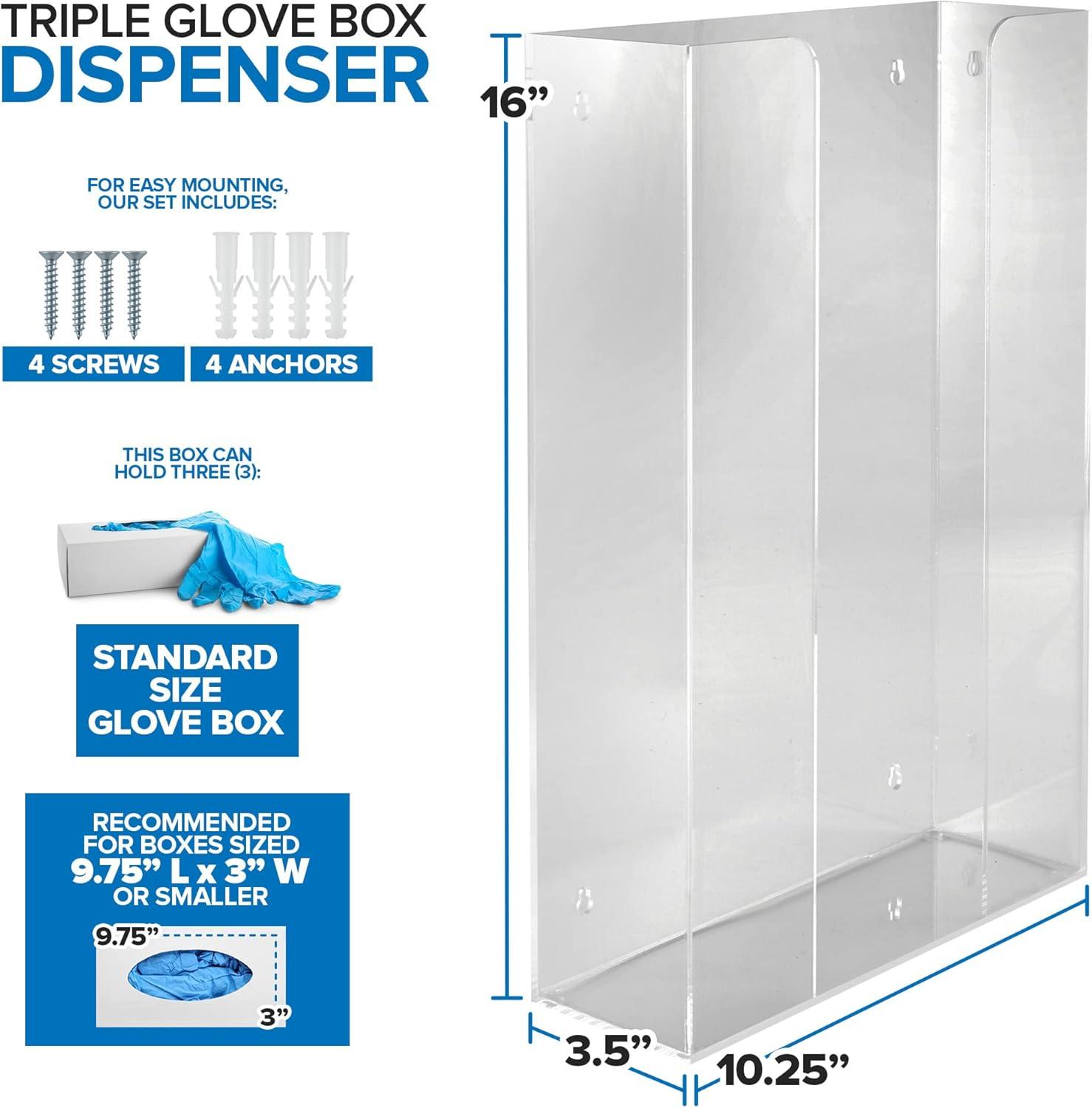 imageStock Your Home Acrylic Single Gloves Dispenser Tissue Box Shelf Glove Holder Wall Mount for Kitchen Cleaning Closet Lab Exam OfficeTriple Stack