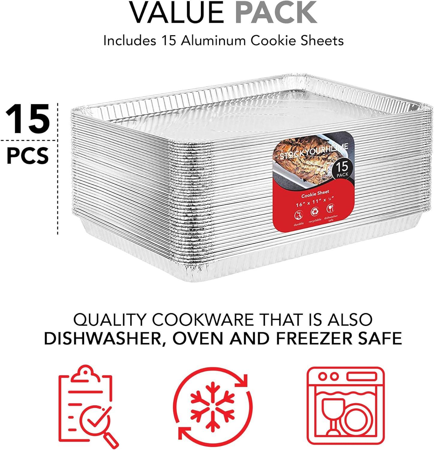 imageStock Your Home Aluminum Pans 15 Pack Disposable Aluminum Foil Trays Reusable Nonstick Baking Sheets 16 Inch x 11 Inch15 Pack