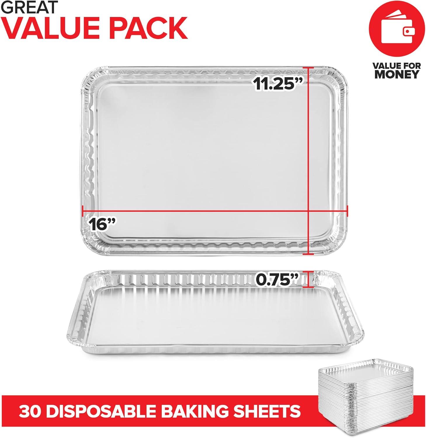 imageStock Your Home Aluminum Pans 15 Pack Disposable Aluminum Foil Trays Reusable Nonstick Baking Sheets 16 Inch x 11 Inch30 Pack