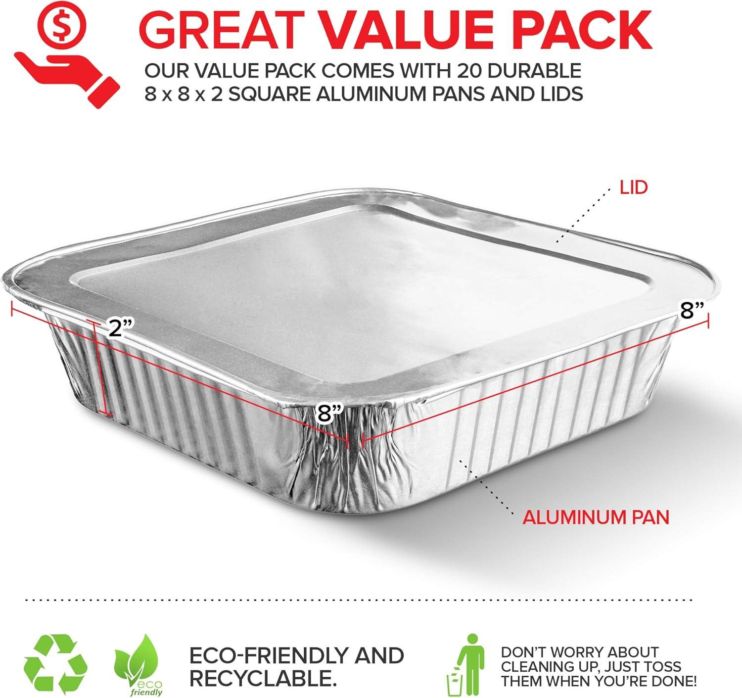 imageStock Your Home Aluminum Pans 8x8 Disposable Foil Pans 20 Pack 8 Inch Square Pans Tin Foil Pans Great for Cooking Heating Storing Prepping FoodPans WLids