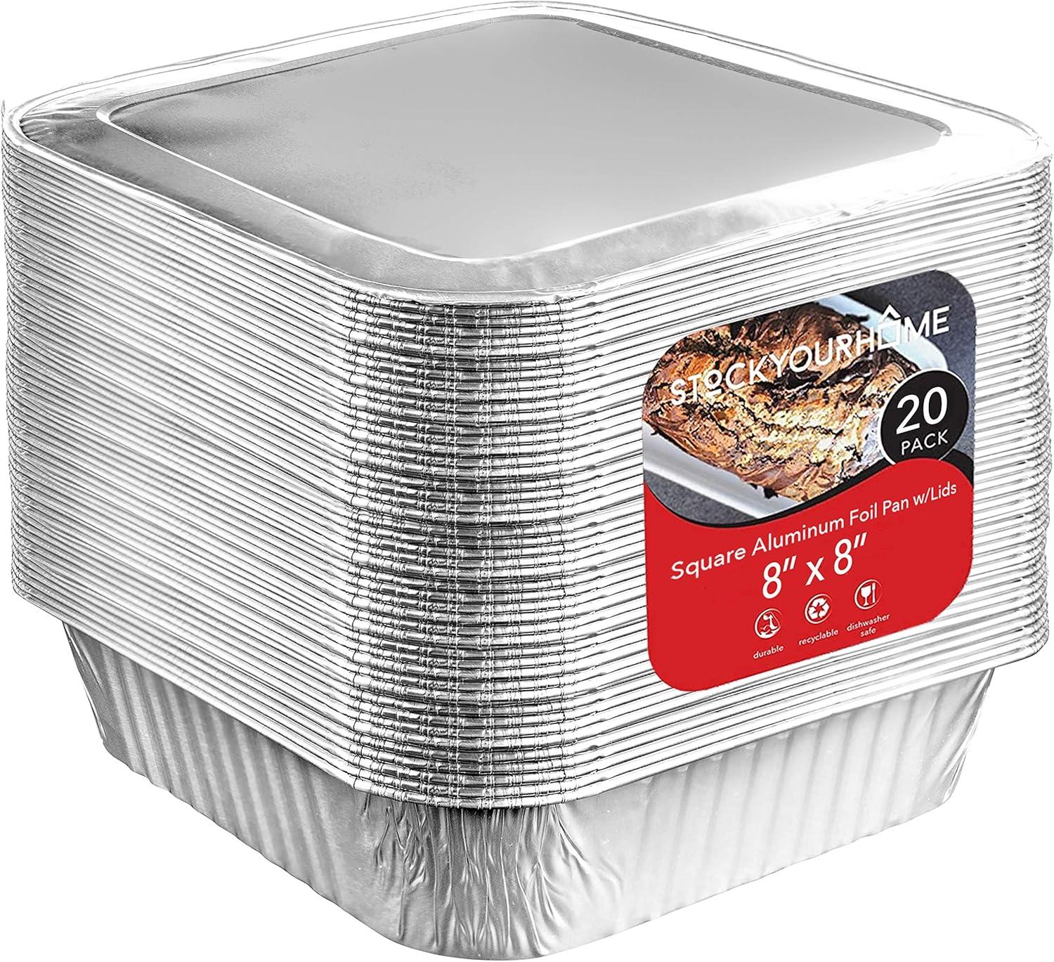 imageStock Your Home Aluminum Pans 8x8 Disposable Foil Pans 20 Pack 8 Inch Square Pans Tin Foil Pans Great for Cooking Heating Storing Prepping FoodPans WLids