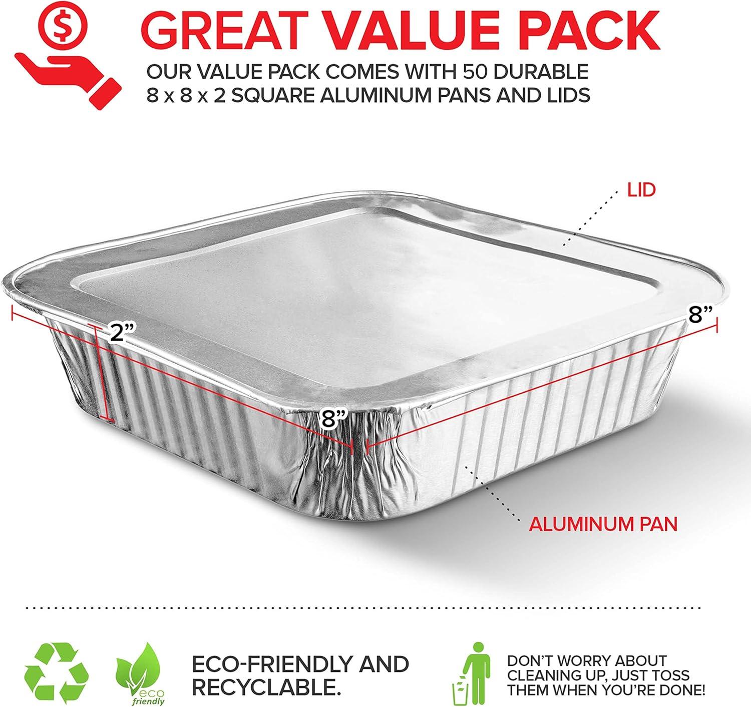 imageStock Your Home Aluminum Pans 8x8 Disposable Foil Pans 20 Pack 8 Inch Square Pans Tin Foil Pans Great for Cooking Heating Storing Prepping FoodPans WLids