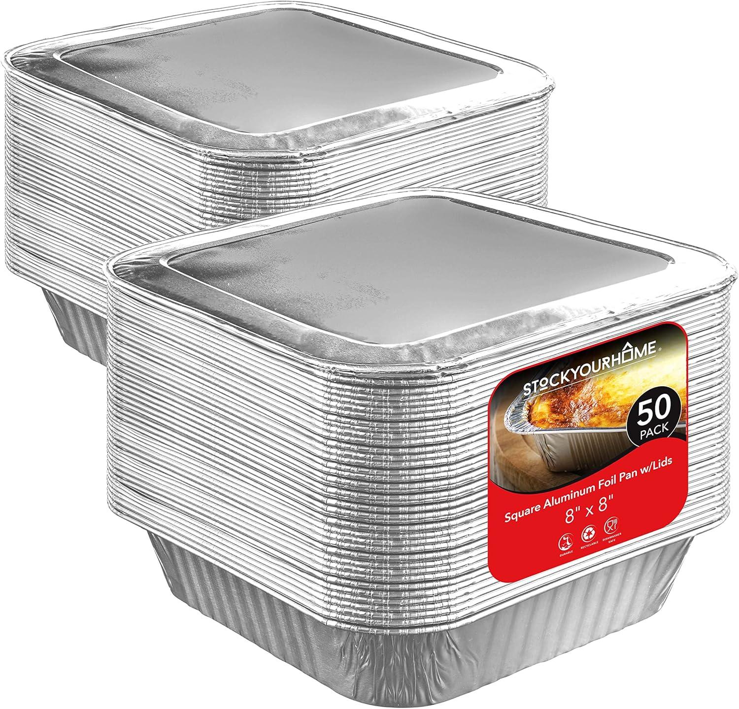imageStock Your Home Aluminum Pans 8x8 Disposable Foil Pans 20 Pack 8 Inch Square Pans Tin Foil Pans Great for Cooking Heating Storing Prepping FoodPans WLids